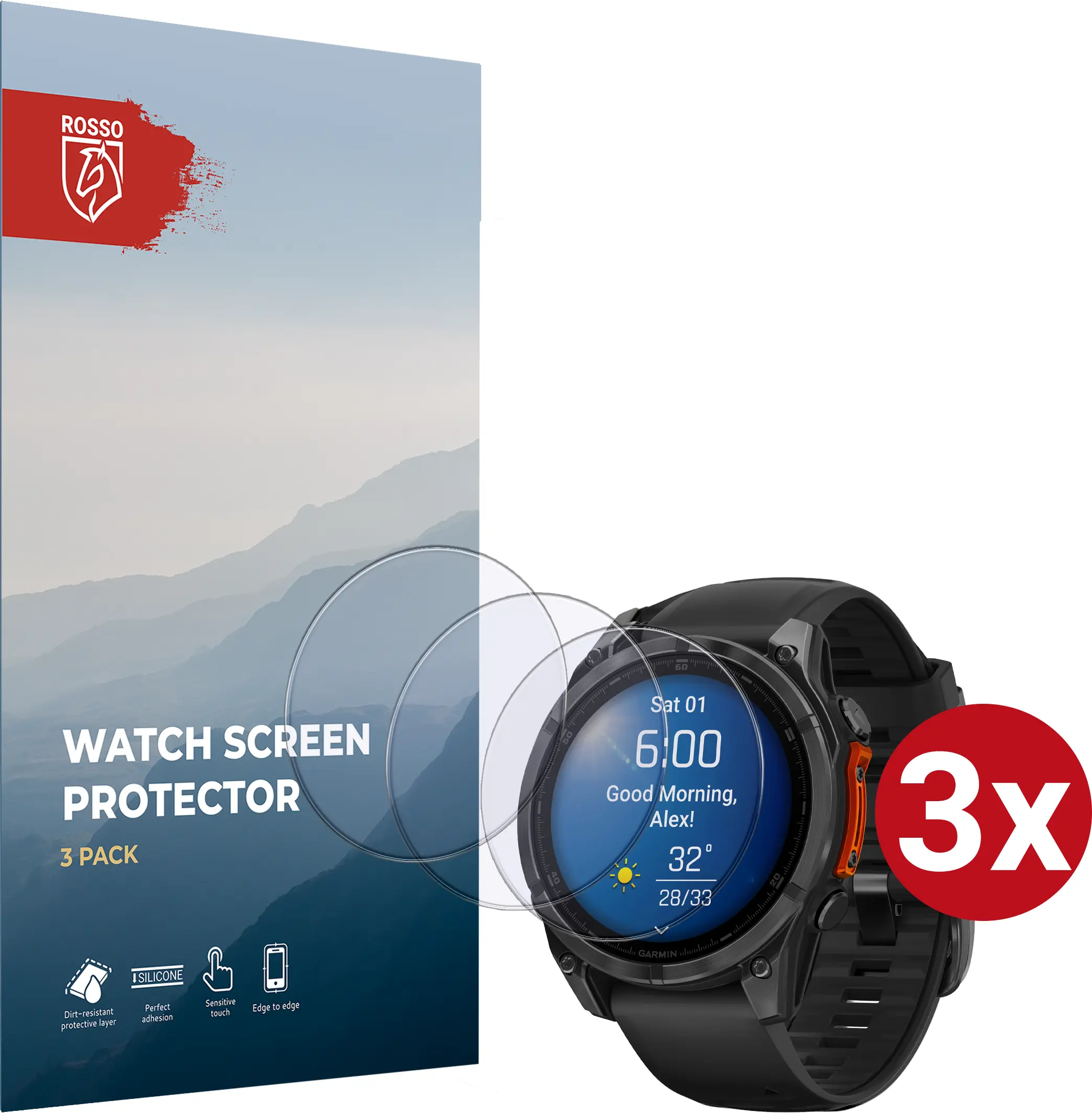 Rosso - Garmin Fenix 8 47MM 9H Tempered Glass Screen Protector 3-Pack afbeelding 1