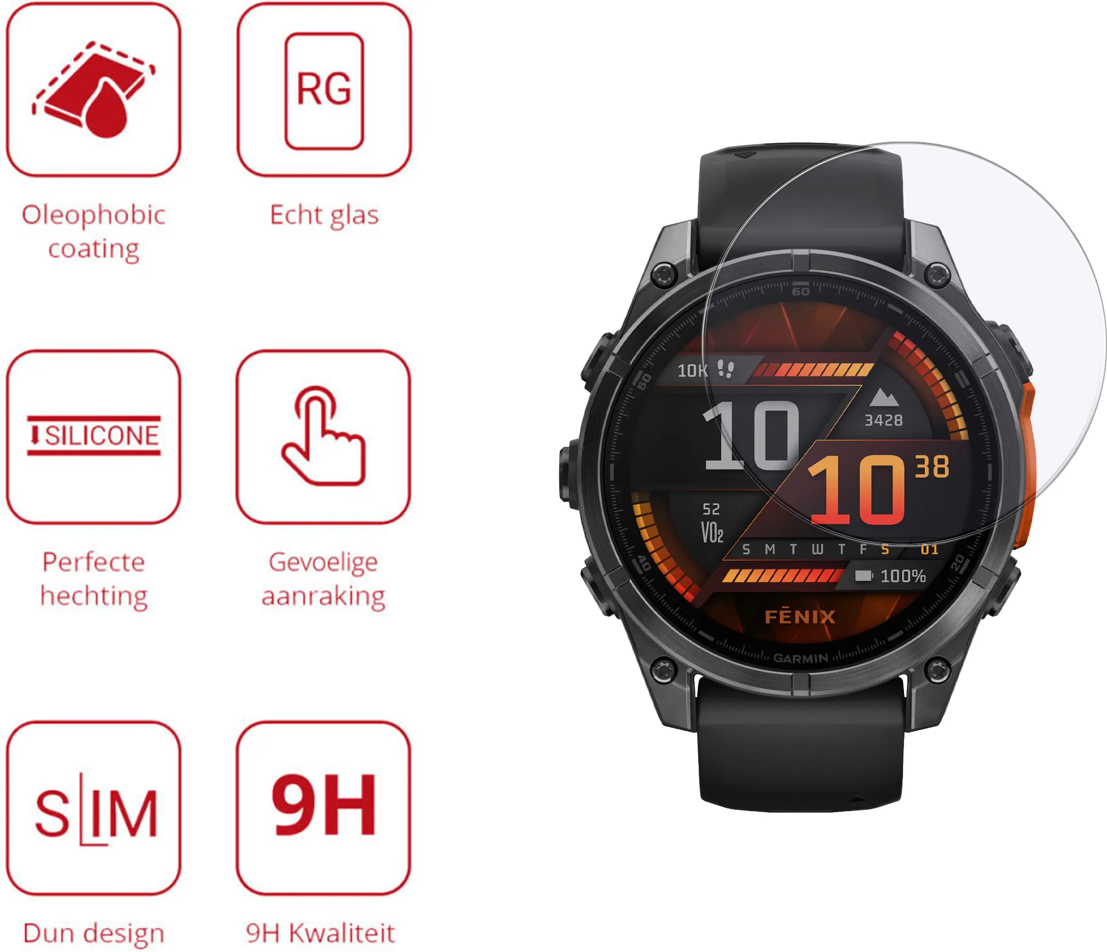 Rosso - Garmin Fenix 8 47MM 9H Tempered Glass Screen Protector 3-Pack afbeelding 2