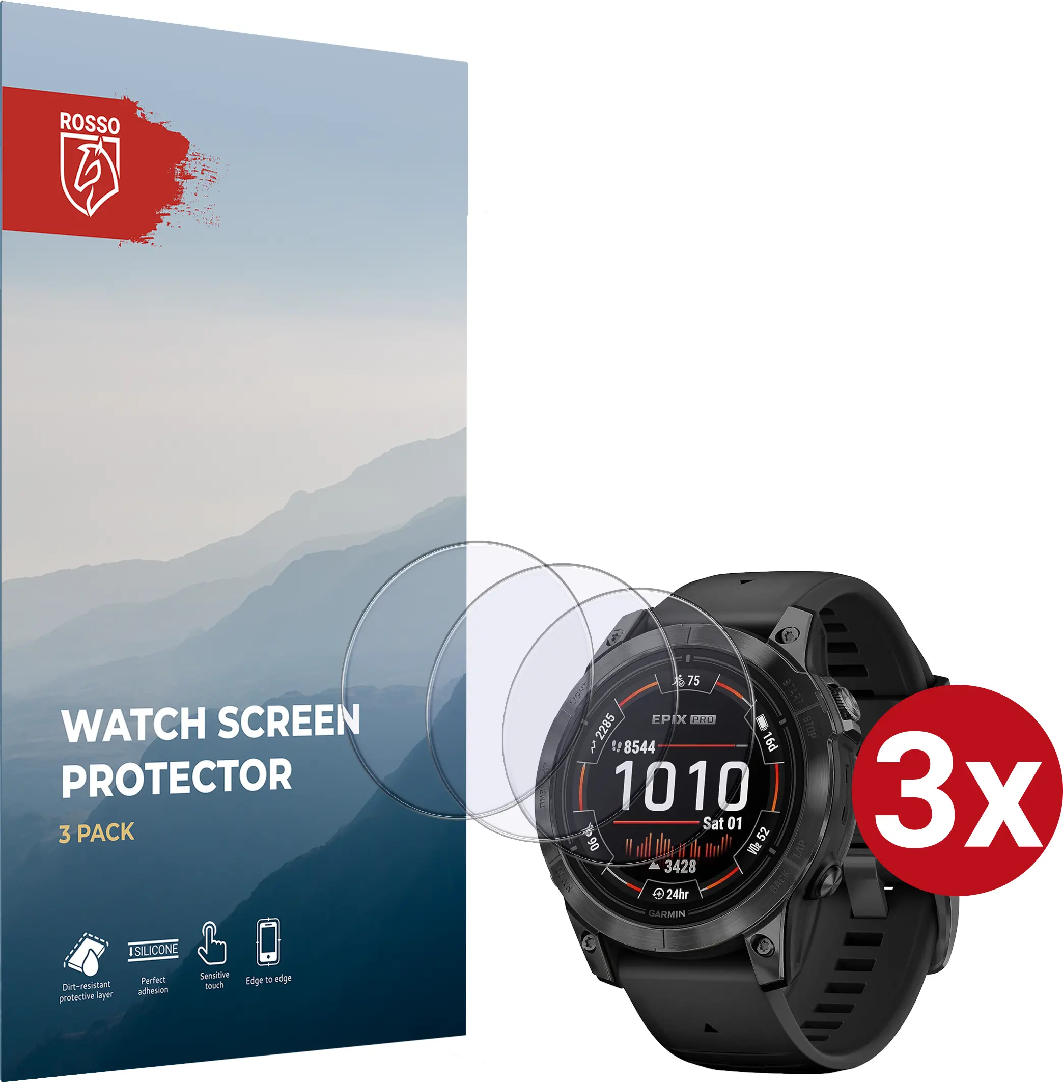 Rosso Garmin Epix Pro (Gen 2) 47MM 9H Tempered Glass Screen Protector 3-Pack afbeelding 1