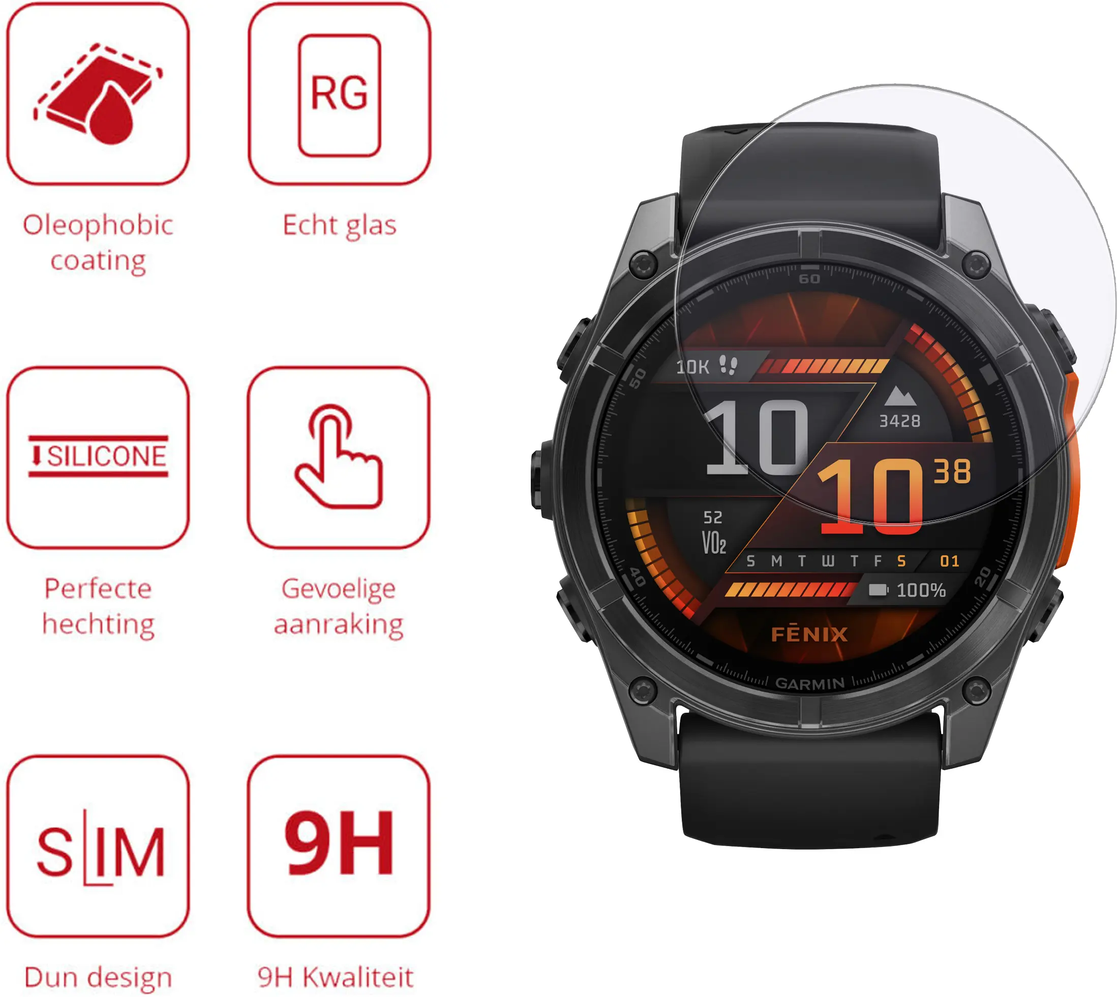 Rosso Garmin Fenix 8 51MM 9H Tempered Glass Screen Protector 3-Pack afbeelding 2