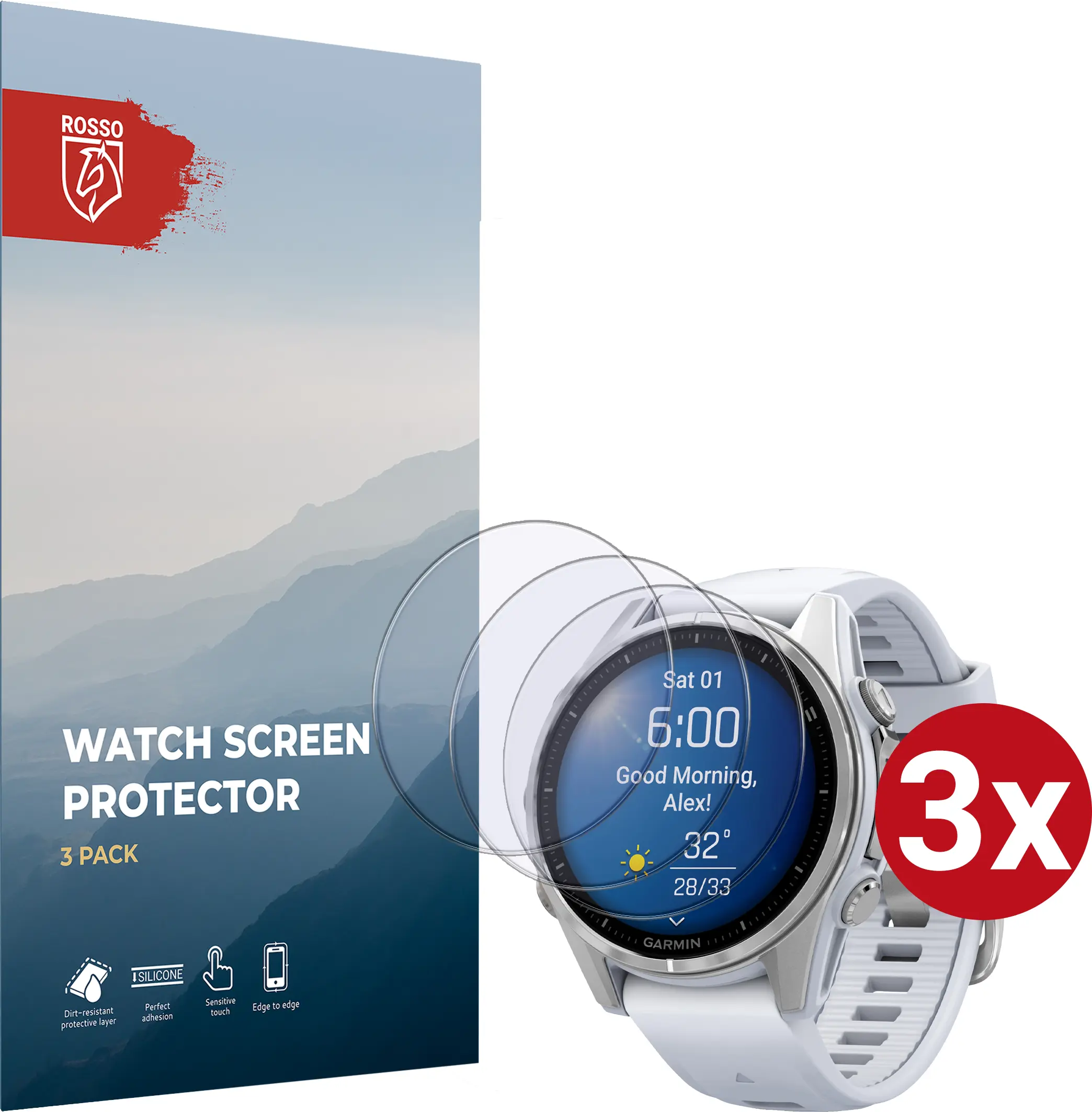 Rosso Garmin Fenix 8 43MM 9H Tempered Glass Screen Protector 3-Pack afbeelding 1