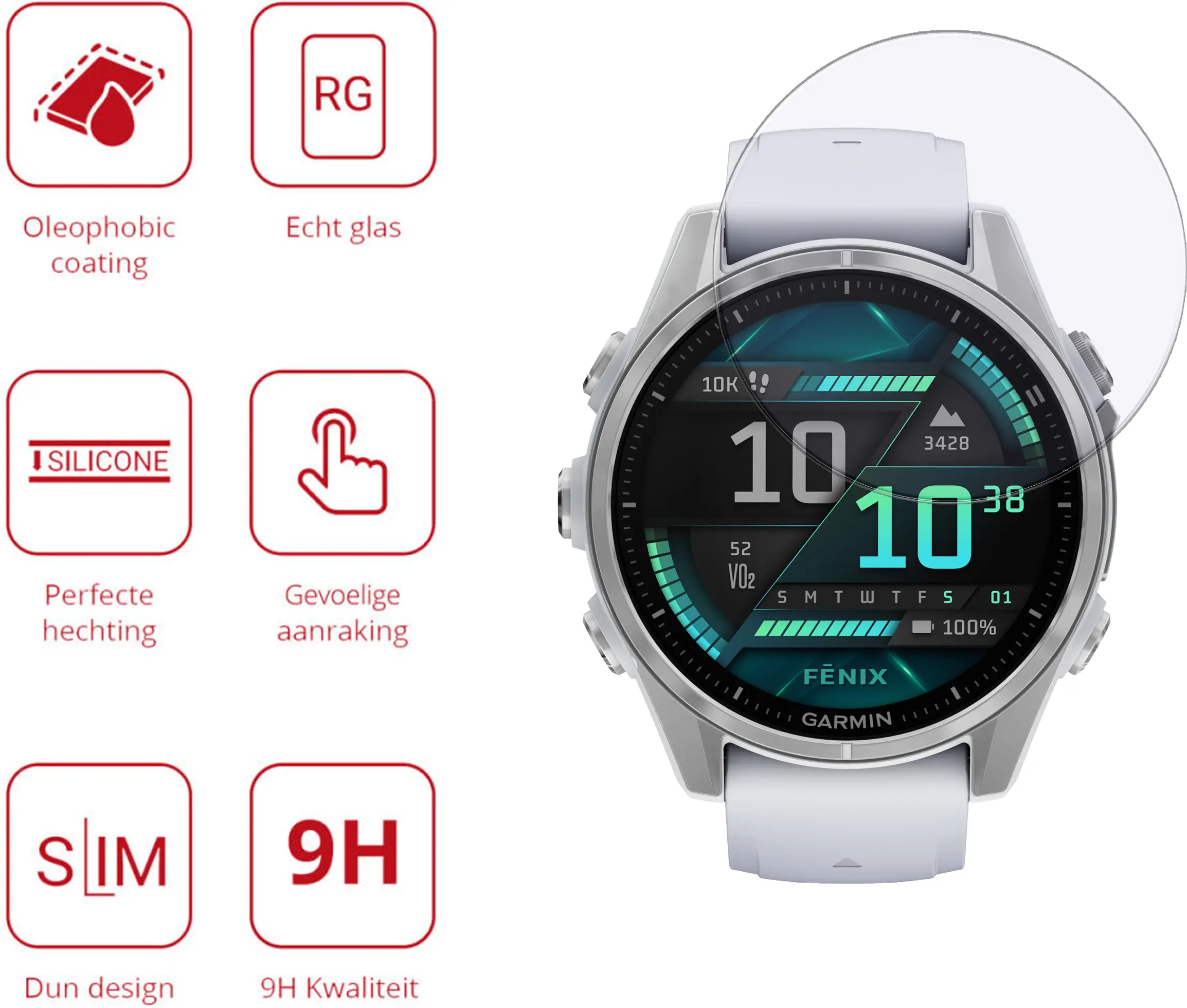 Rosso Garmin Fenix 8 43MM 9H Tempered Glass Screen Protector 3-Pack afbeelding 2