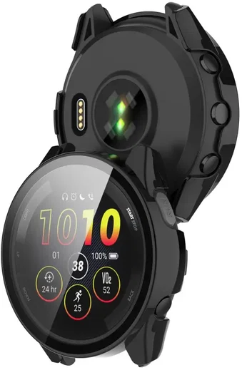 Garmin Forerunner 165 Hoesje - Bumper Case Hard Plastic Tempered Glass - Zwart afbeelding 7