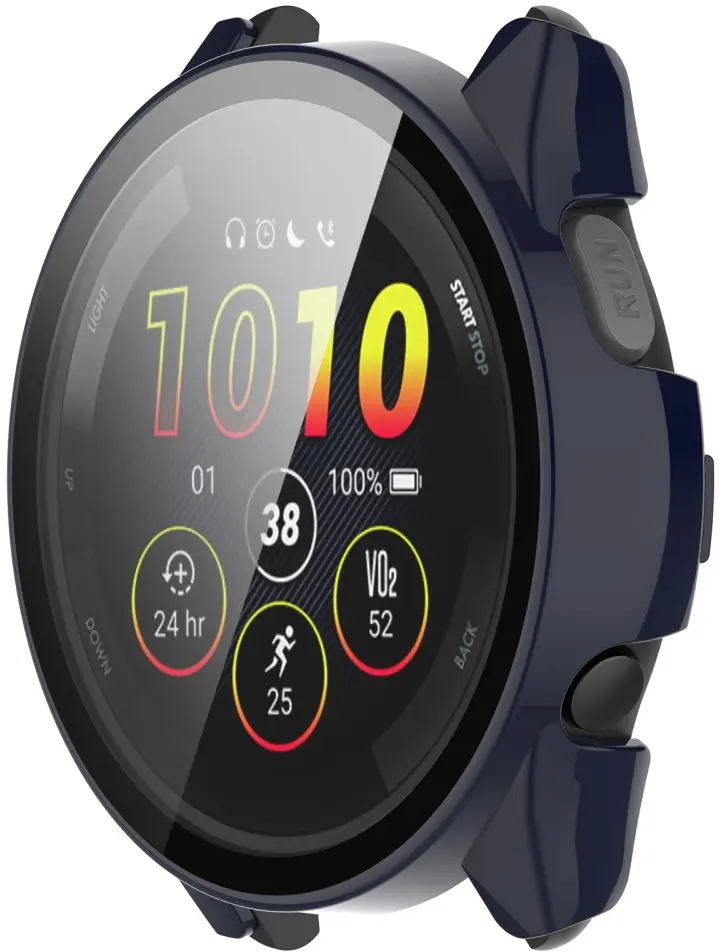 Garmin Forerunner 165 Hoesje - Bumper Case Hard Plastic Tempered Glass - Blauw afbeelding 2