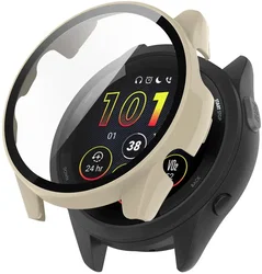 Garmin Forerunner 165 Hoesje - Bumper Case Hard Plastic Tempered Glass - Beige afbeelding
