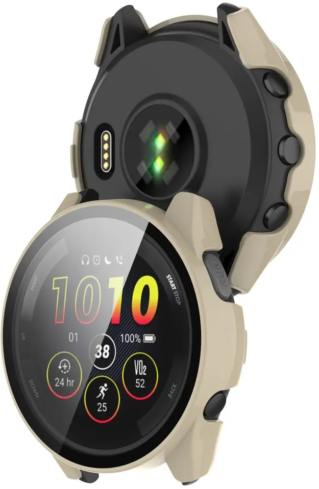 Garmin Forerunner 165 Hoesje - Bumper Case Hard Plastic Tempered Glass - Beige afbeelding 7