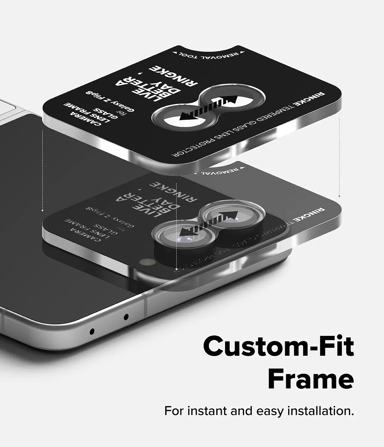Ringke Frame Glass Samsung Galaxy Z Flip 8 Camera Protector Zwart 2-Pack afbeelding 3