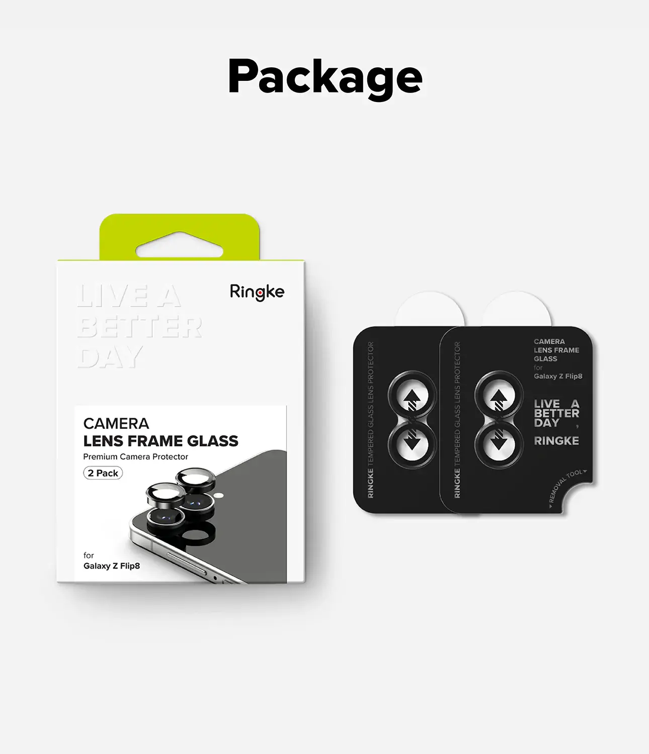 Ringke Frame Glass Samsung Galaxy Z Flip 8 Camera Protector Zwart 2-Pack afbeelding 14