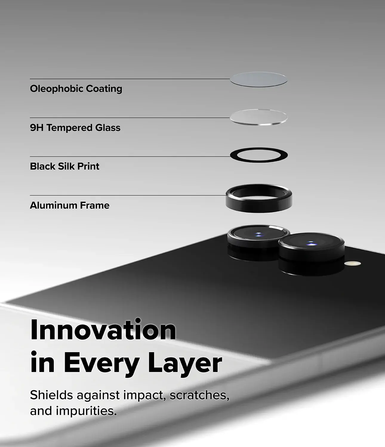 Ringke Frame Glass Samsung Galaxy Z Flip 8 Camera Protector Zwart 2-Pack afbeelding 7