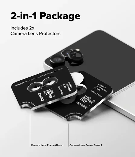 Ringke Frame Glass Samsung Galaxy Z Flip 8 Camera Protector Zwart 2-Pack afbeelding 4