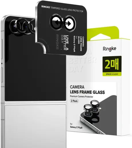 Ringke Frame Glass Samsung Galaxy Z Flip 8 Camera Protector Zwart 2-Pack afbeelding 1
