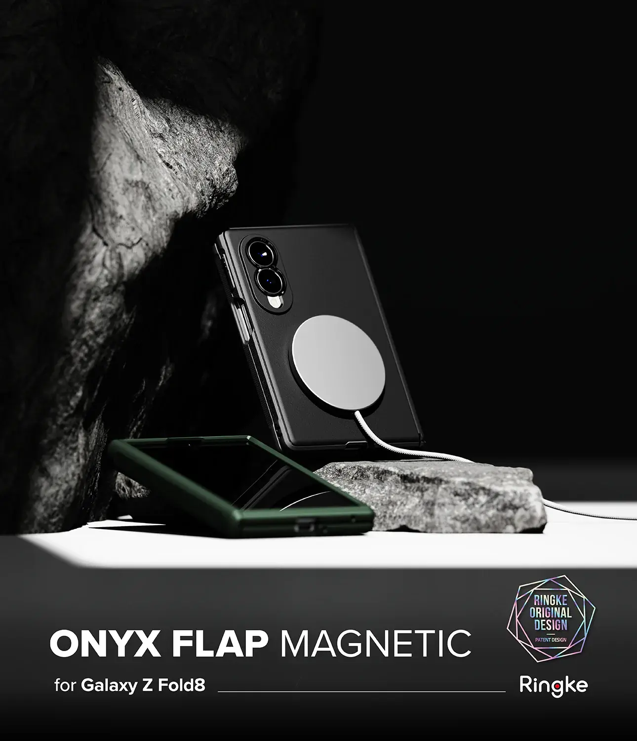 Ringke Onyx Flap Magnetic Samsung Galaxy Z Fold 8 Hoesje MagSafe Zwart afbeelding 2