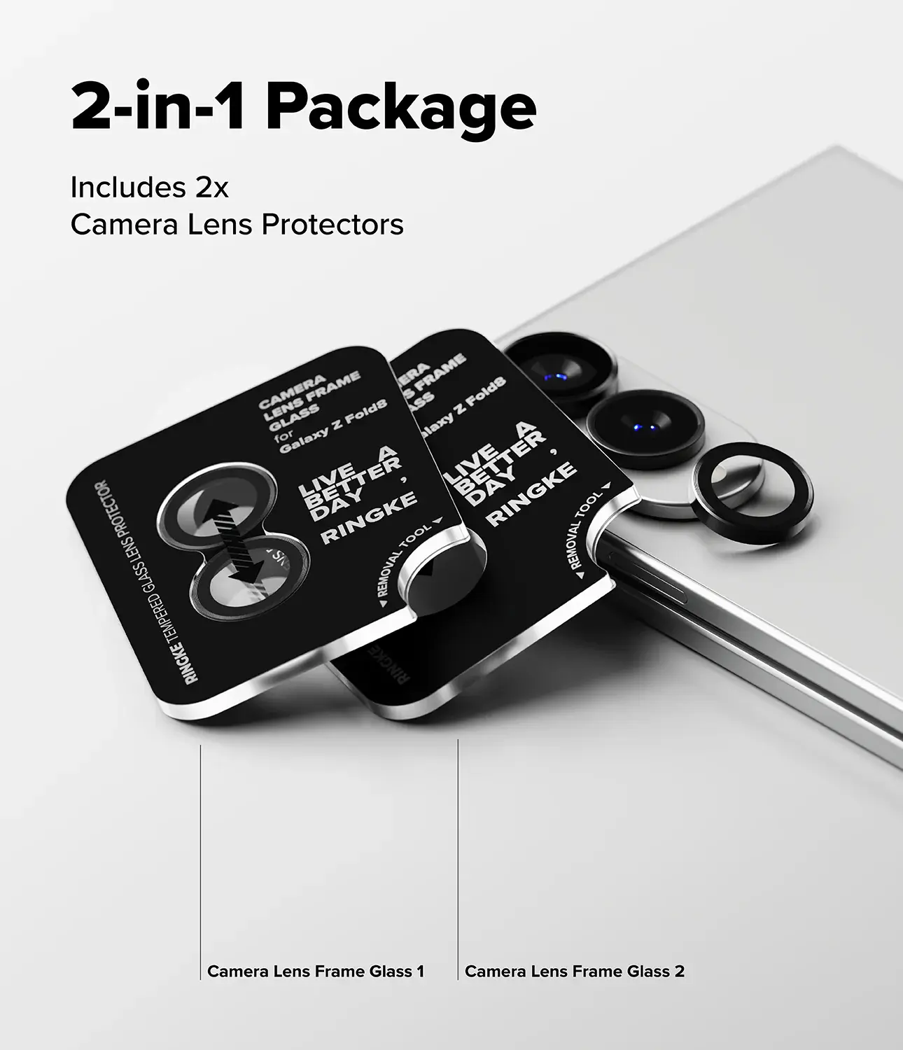 Ringke Frame Glass Samsung Galaxy Z Fold 8 Camera Protector Zwart 2-Pack afbeelding 4