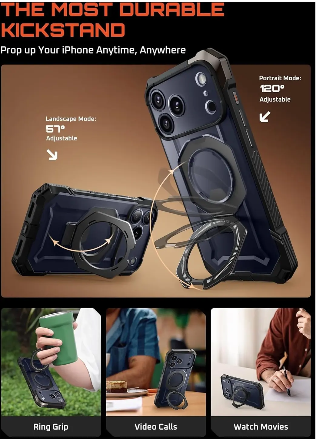 SUPCASE UB Grip Apple iPhone 18 Pro Hoesje MagSafe Kickstand Zwart afbeelding 3