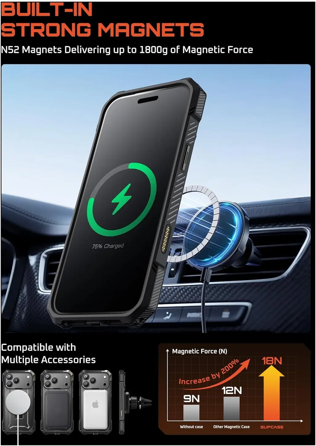 SUPCASE UB Grip Apple iPhone 18 Pro Hoesje MagSafe Kickstand Zwart afbeelding 5