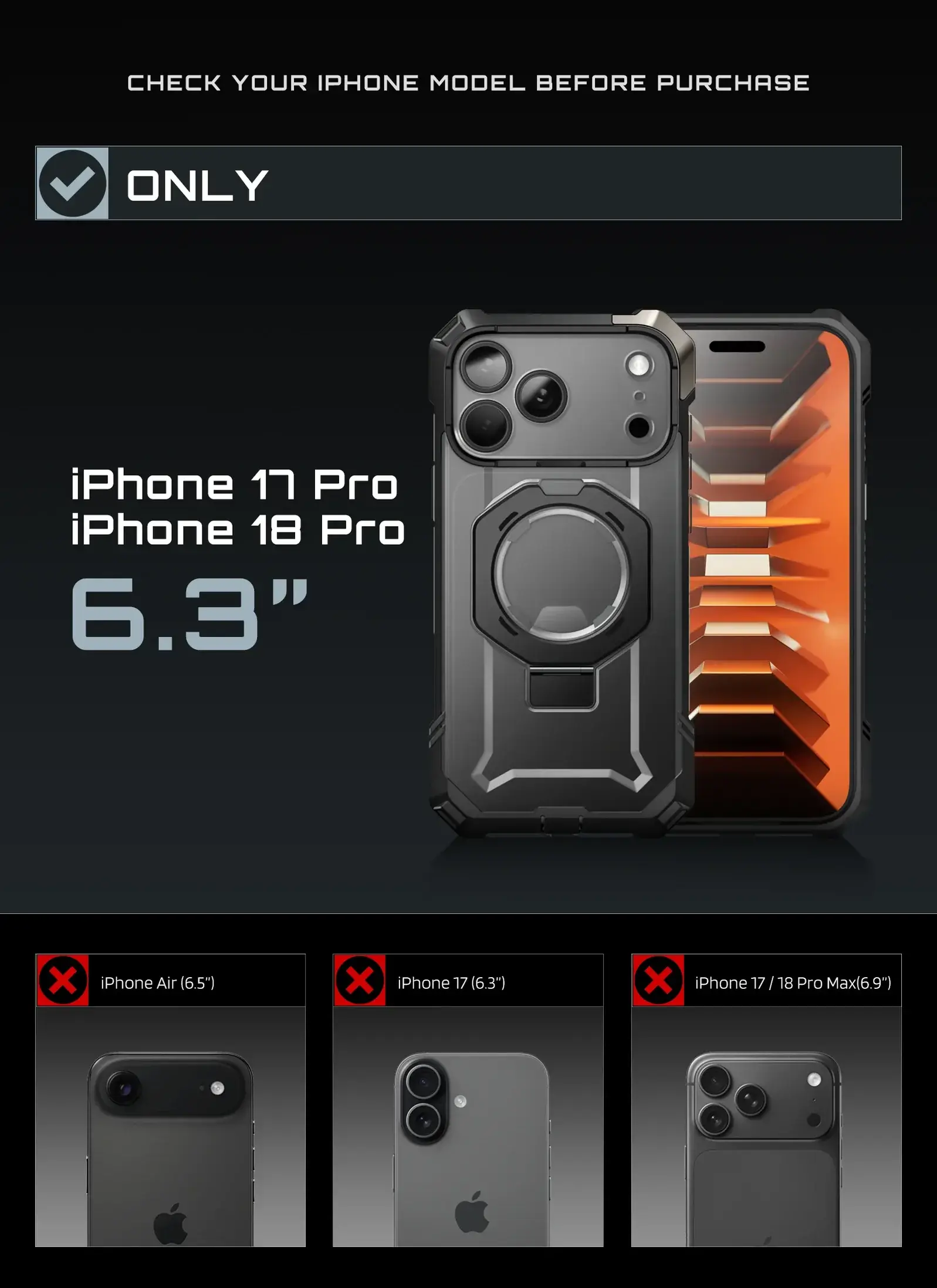 SUPCASE UB Grip Apple iPhone 18 Pro / 17 Pro Hoesje MagSafe Kickstand Zwart afbeelding 5