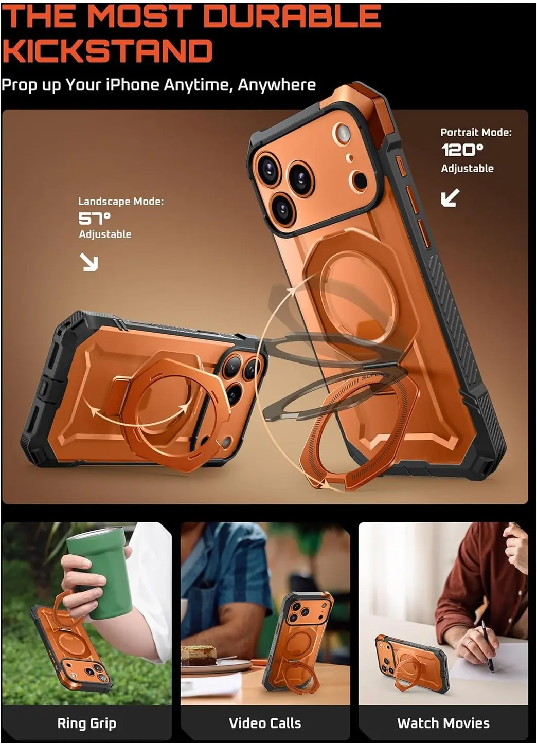 SUPCASE UB Grip Apple iPhone 18 Pro Hoesje MagSafe Kickstand Oranje afbeelding 3