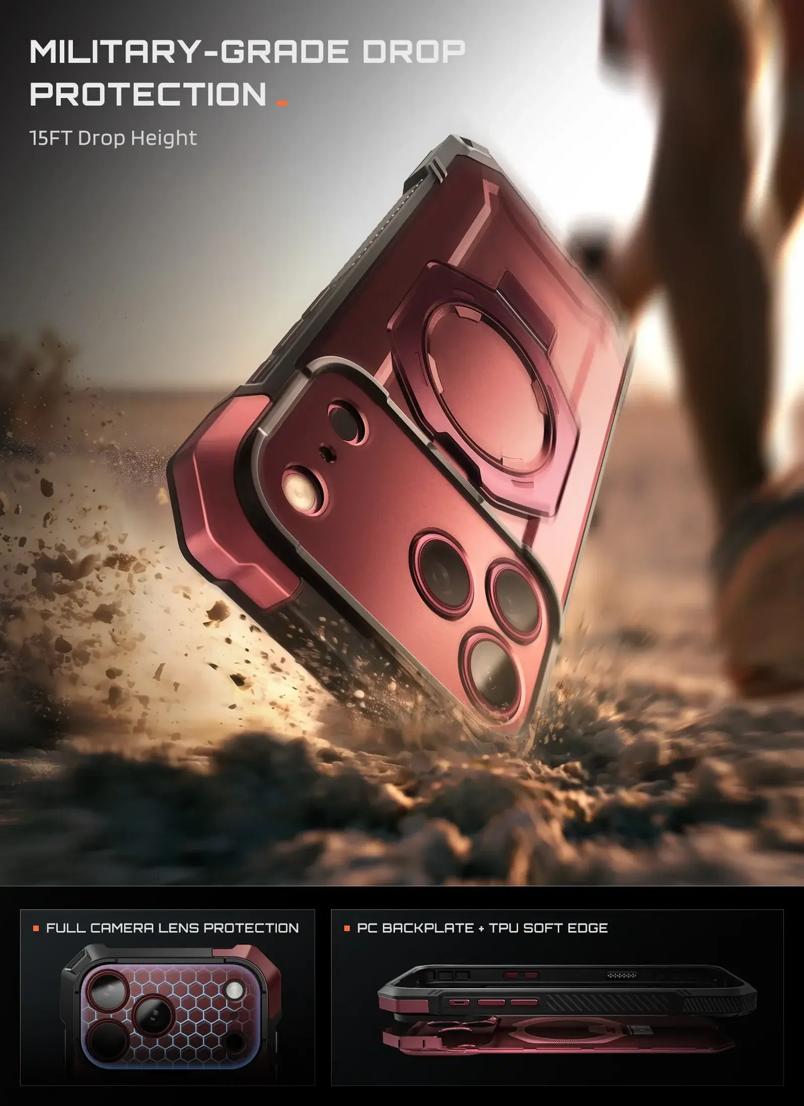 SUPCASE UB Grip Apple iPhone 18 Pro / 17 Pro Hoesje MagSafe Kickstand Burgundy afbeelding 2