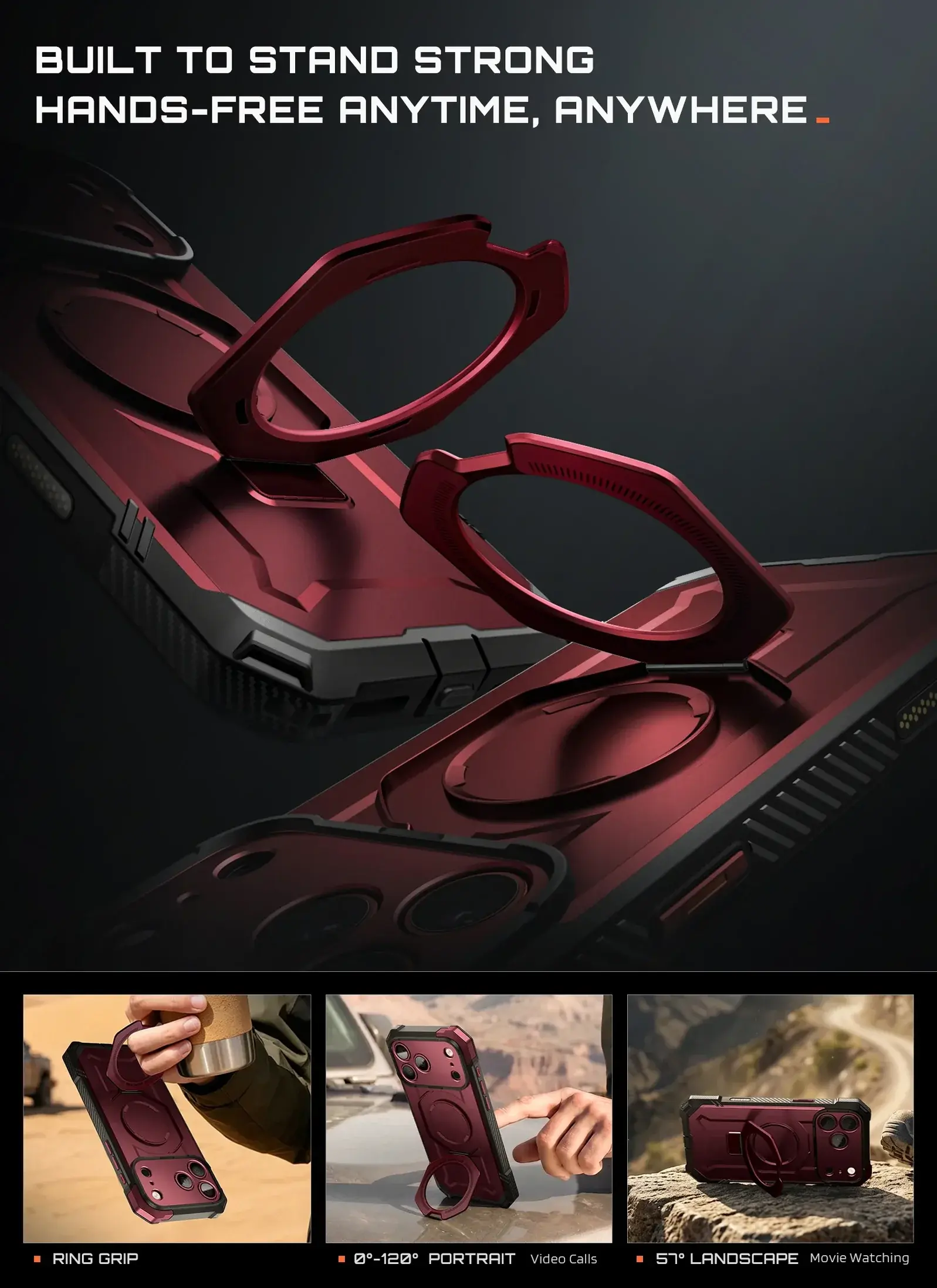 SUPCASE UB Grip Apple iPhone 18 Pro / 17 Pro Hoesje MagSafe Kickstand Burgundy afbeelding 3