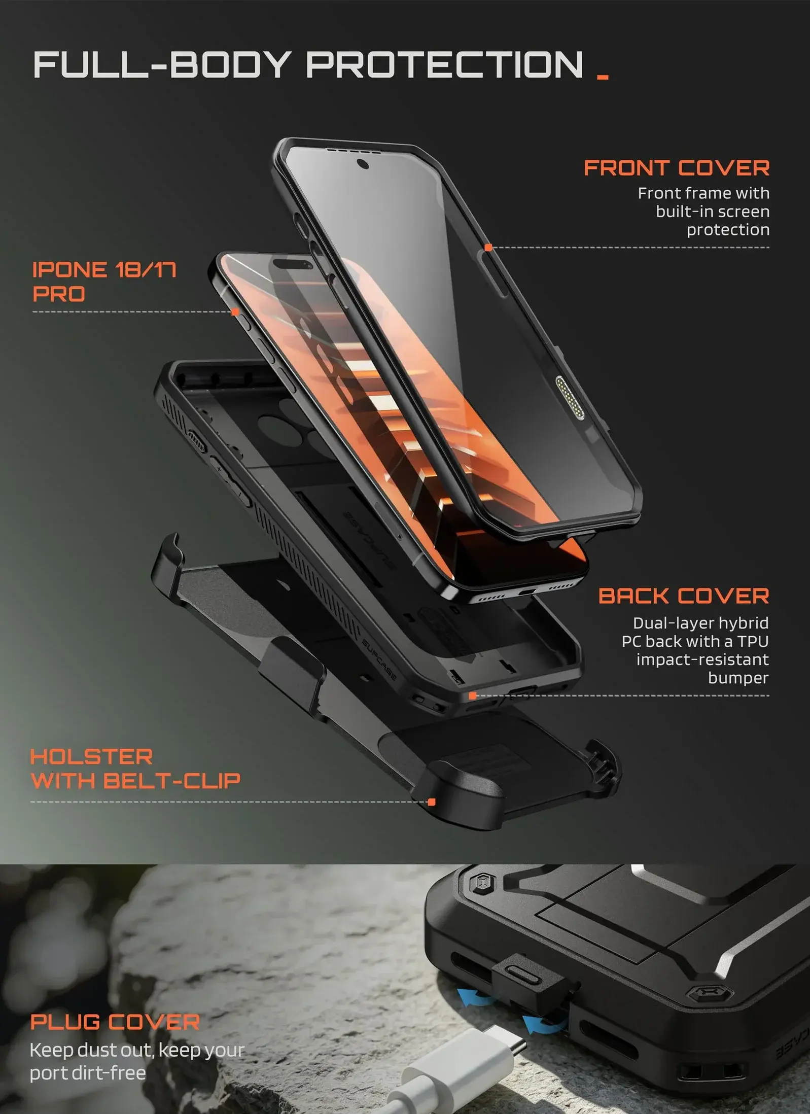 SUPCASE UB Pro iPhone 18 Pro / 17 Pro Hoesje Full Protect Kickstand Zwart afbeelding 4
