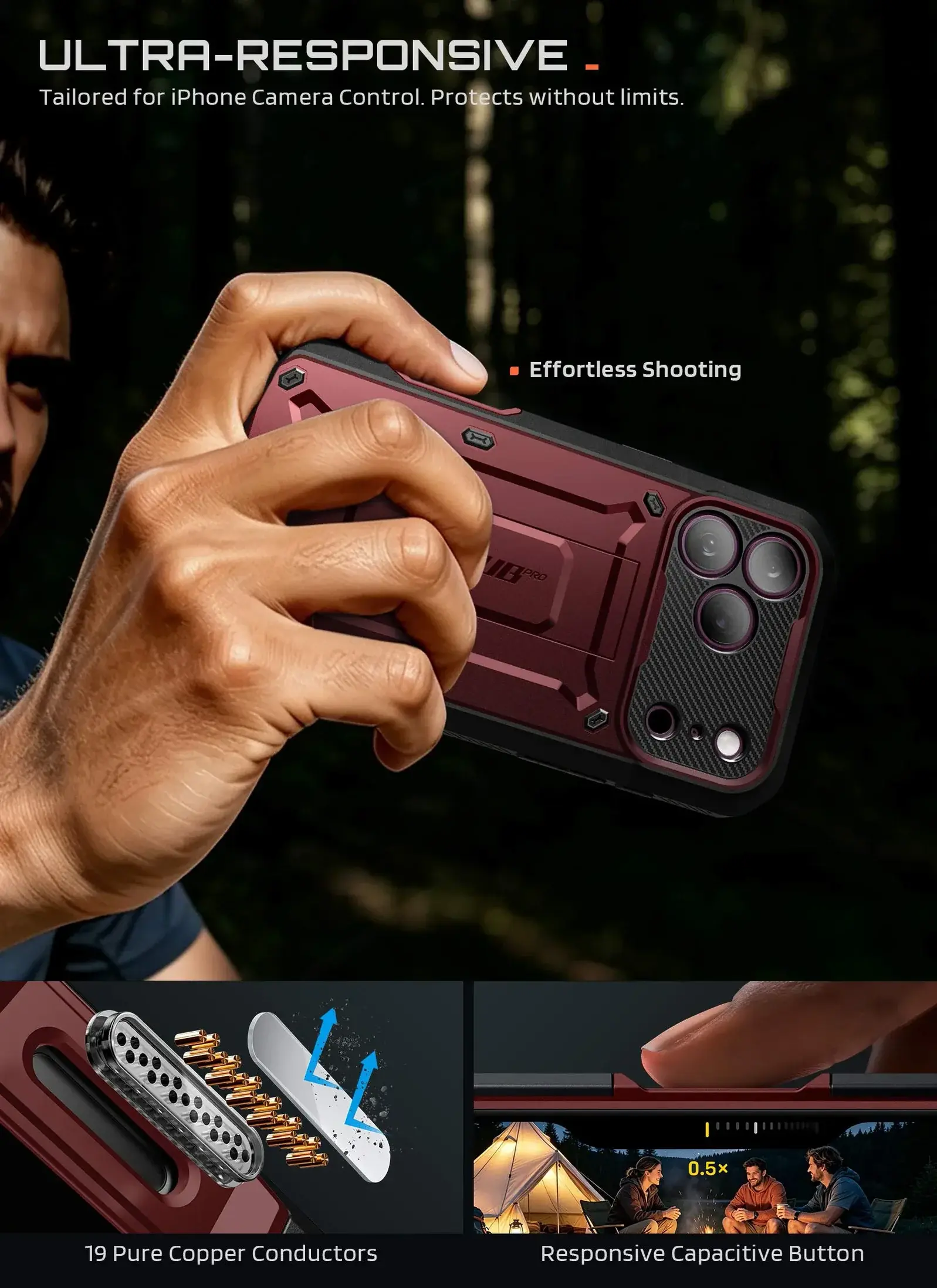 SUPCASE UB Pro iPhone 18 Pro / 17 Pro Hoesje Full Protect Kickstand Burgundy afbeelding 9