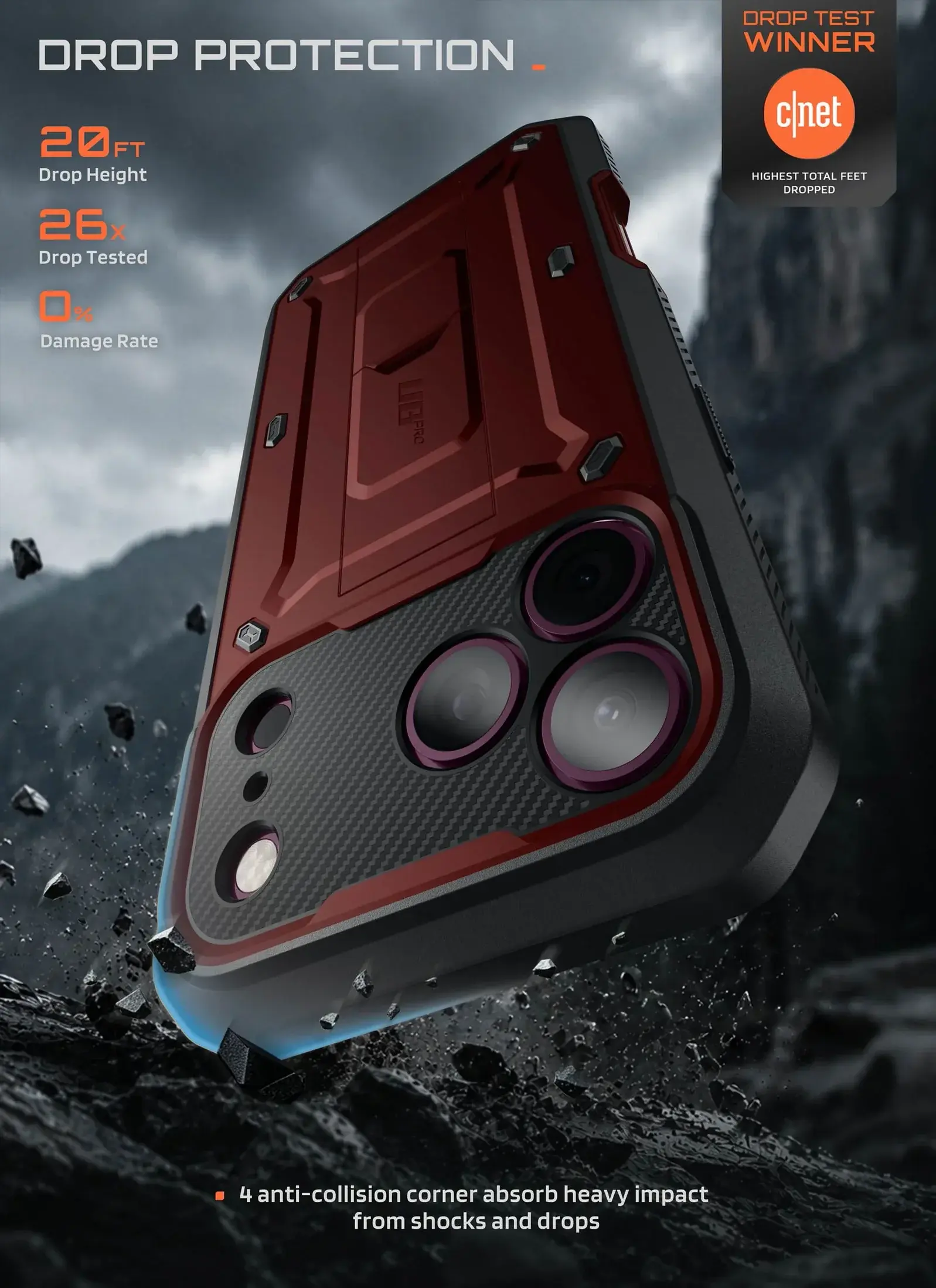 SUPCASE UB Pro iPhone 18 Pro / 17 Pro Hoesje Full Protect Kickstand Burgundy afbeelding 2