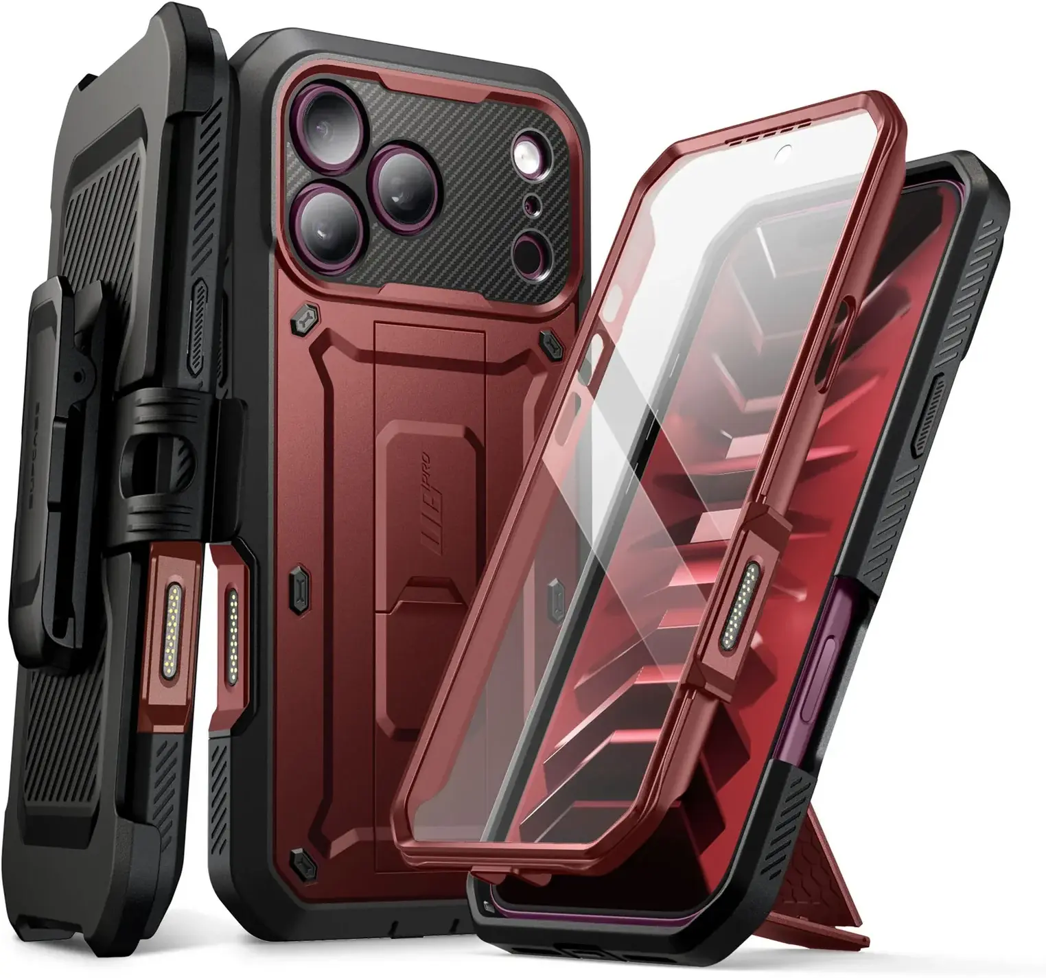 SUPCASE UB Pro iPhone 18 Pro / 17 Pro Hoesje Full Protect Kickstand Burgundy afbeelding 1
