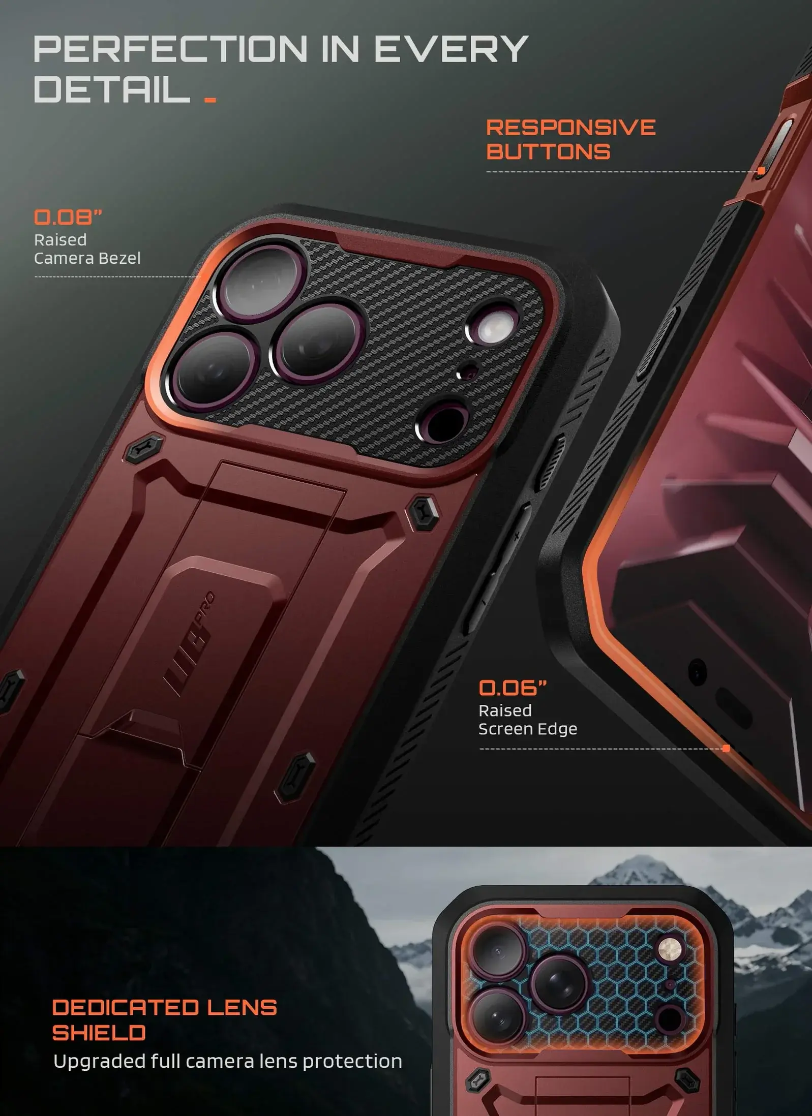 SUPCASE UB Pro iPhone 18 Pro / 17 Pro Hoesje Full Protect Kickstand Burgundy afbeelding 7