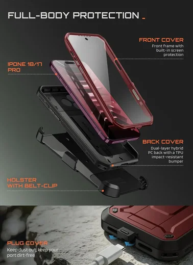 SUPCASE UB Pro iPhone 18 Pro / 17 Pro Hoesje Full Protect Kickstand Burgundy afbeelding 4