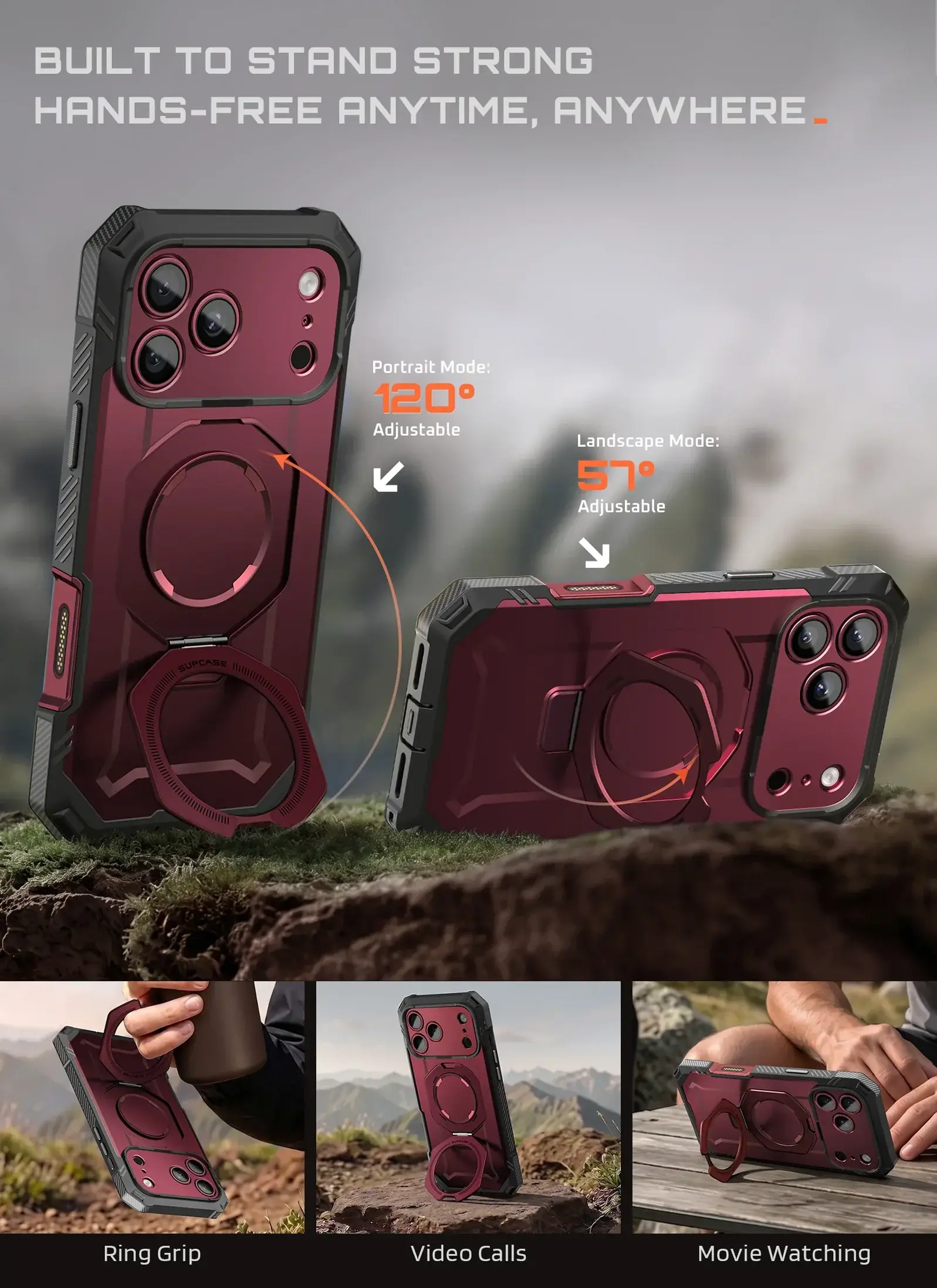 SUPCASE UB Grip Pro iPhone 18 Pro / 17 Pro Hoesje Full Protect MagSafe Burgundy afbeelding 6