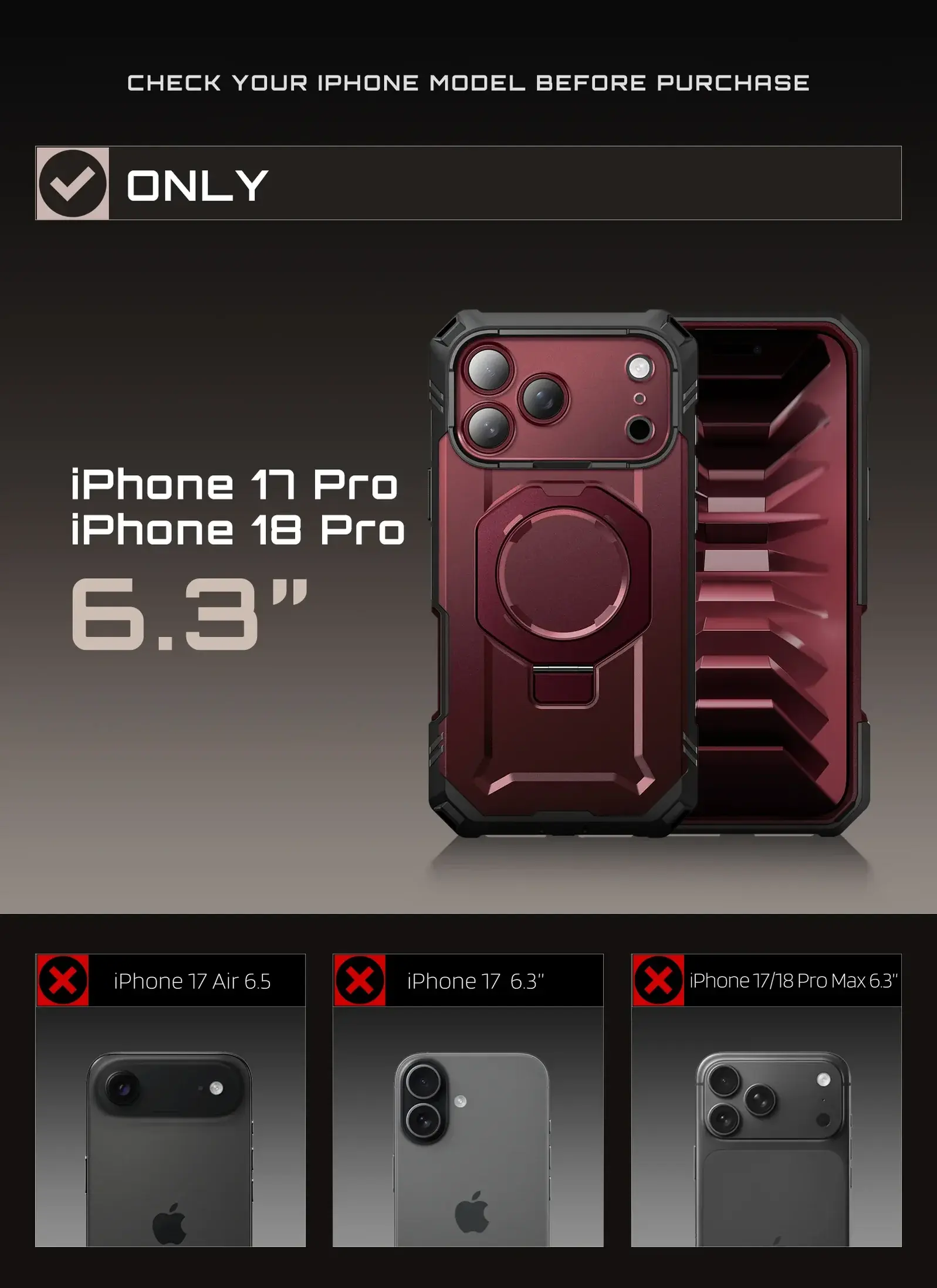 SUPCASE UB Grip Pro iPhone 18 Pro / 17 Pro Hoesje Full Protect MagSafe Burgundy afbeelding 5