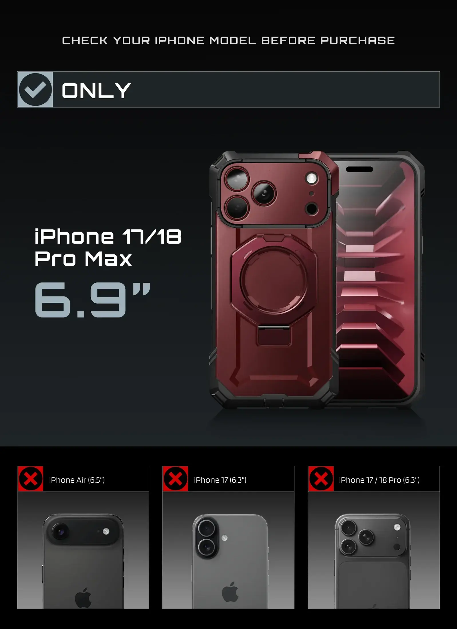 SUPCASE UB Grip iPhone 18 Pro Max / 17 Pro Max Hoesje MagSafe Kickstand Burgundy afbeelding 5