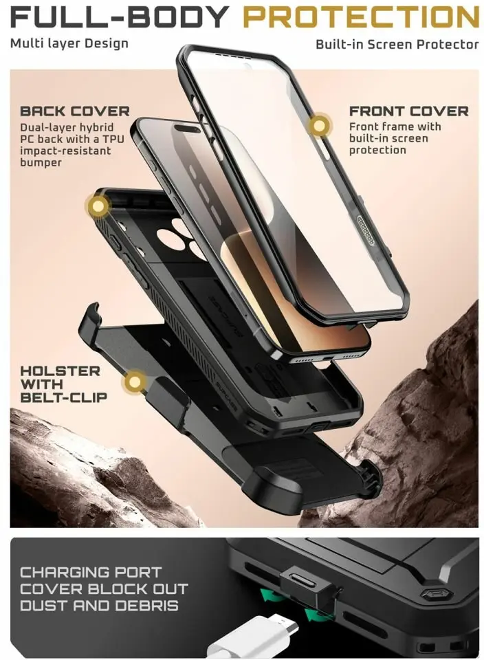 SUPCASE UB Pro Apple iPhone 18 Pro Max Hoesje Full Protect Kickstand Zwart afbeelding 3