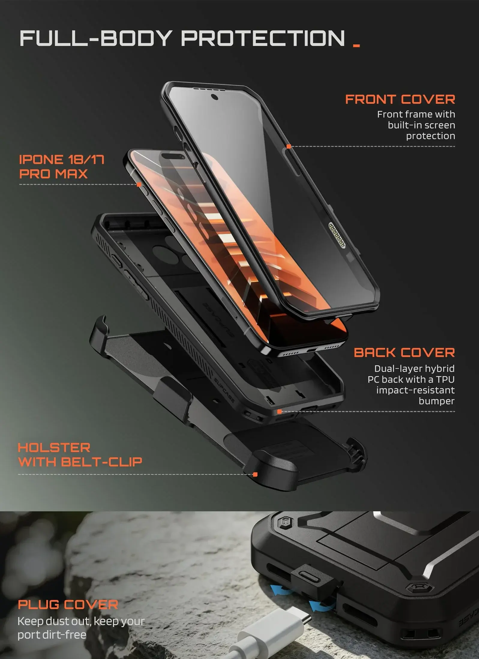 SUPCASE UB Pro iPhone 18 Pro Max / 17 Pro Max Hoesje Full Protect Stand Zwart afbeelding 4