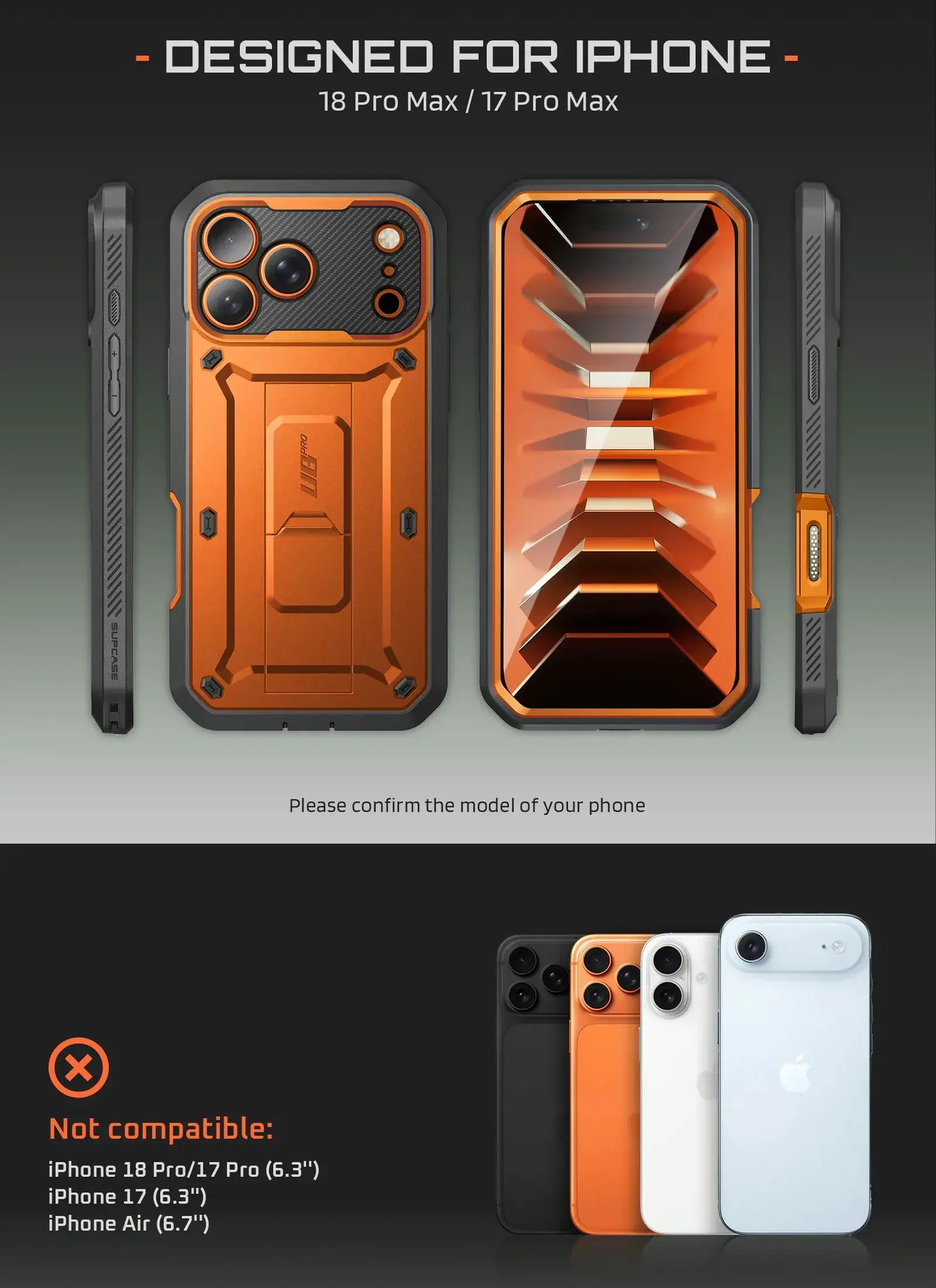 SUPCASE UB Pro iPhone 18 Pro Max / 17 Pro Max Hoesje Full Protect Stand Oranje afbeelding 5