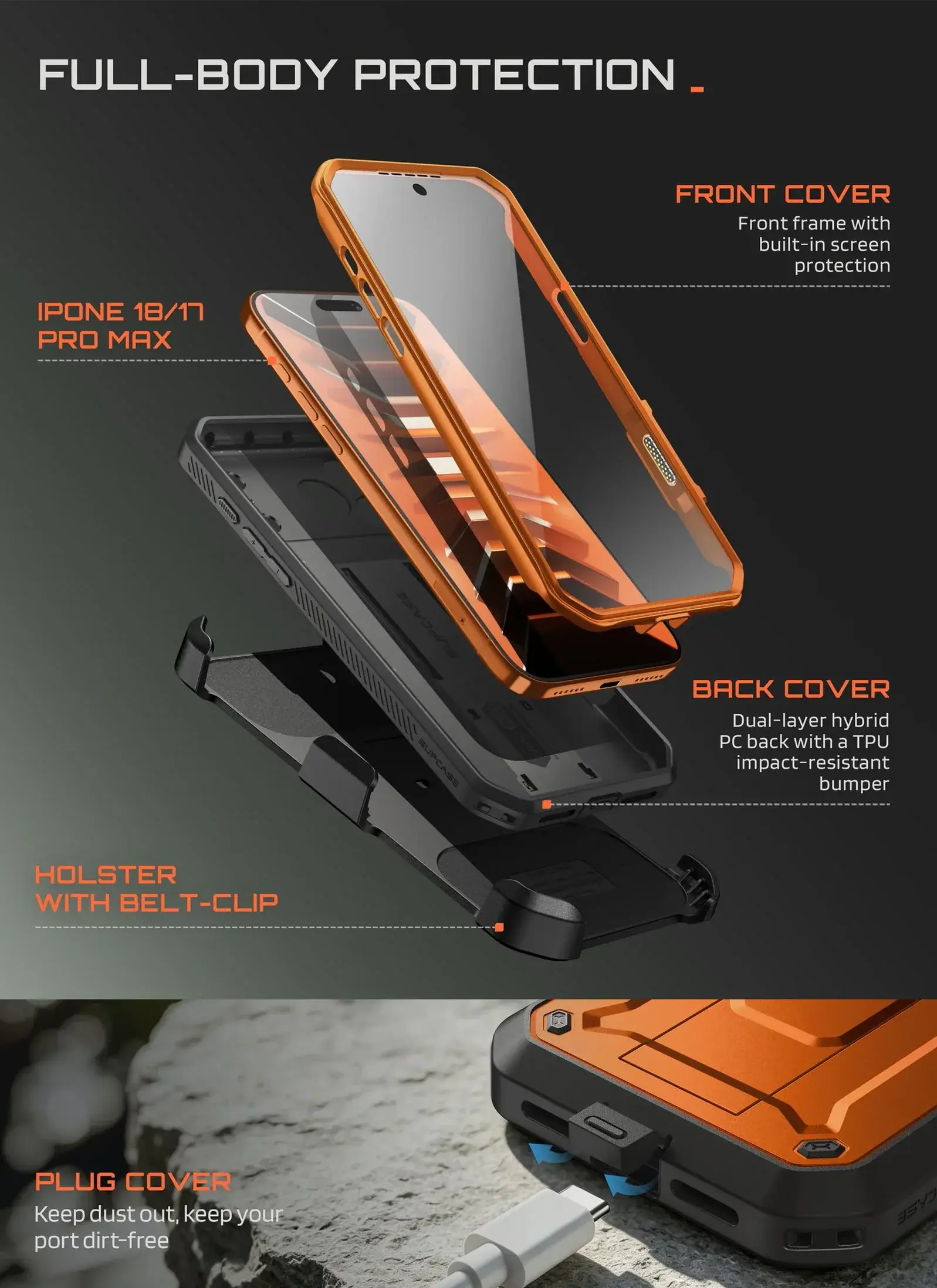 SUPCASE UB Pro iPhone 18 Pro Max / 17 Pro Max Hoesje Full Protect Stand Oranje afbeelding 4