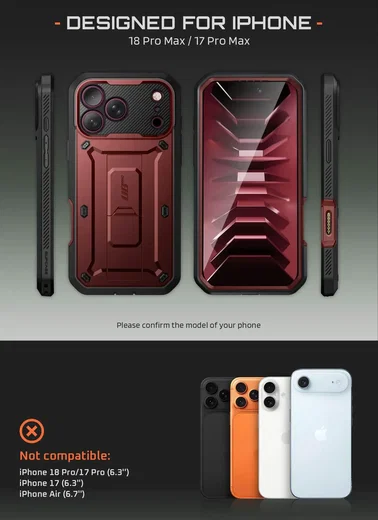SUPCASE UB Pro iPhone 18 Pro Max / 17 Pro Max Hoesje Full Protect Stand Burgundy afbeelding 5