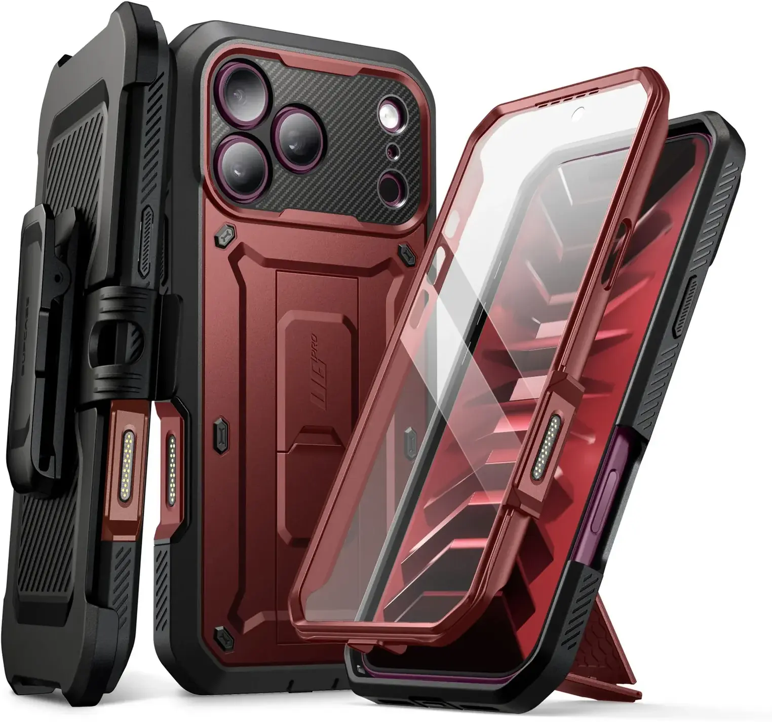 SUPCASE UB Pro iPhone 18 Pro Max / 17 Pro Max Hoesje Full Protect Stand Burgundy afbeelding 1