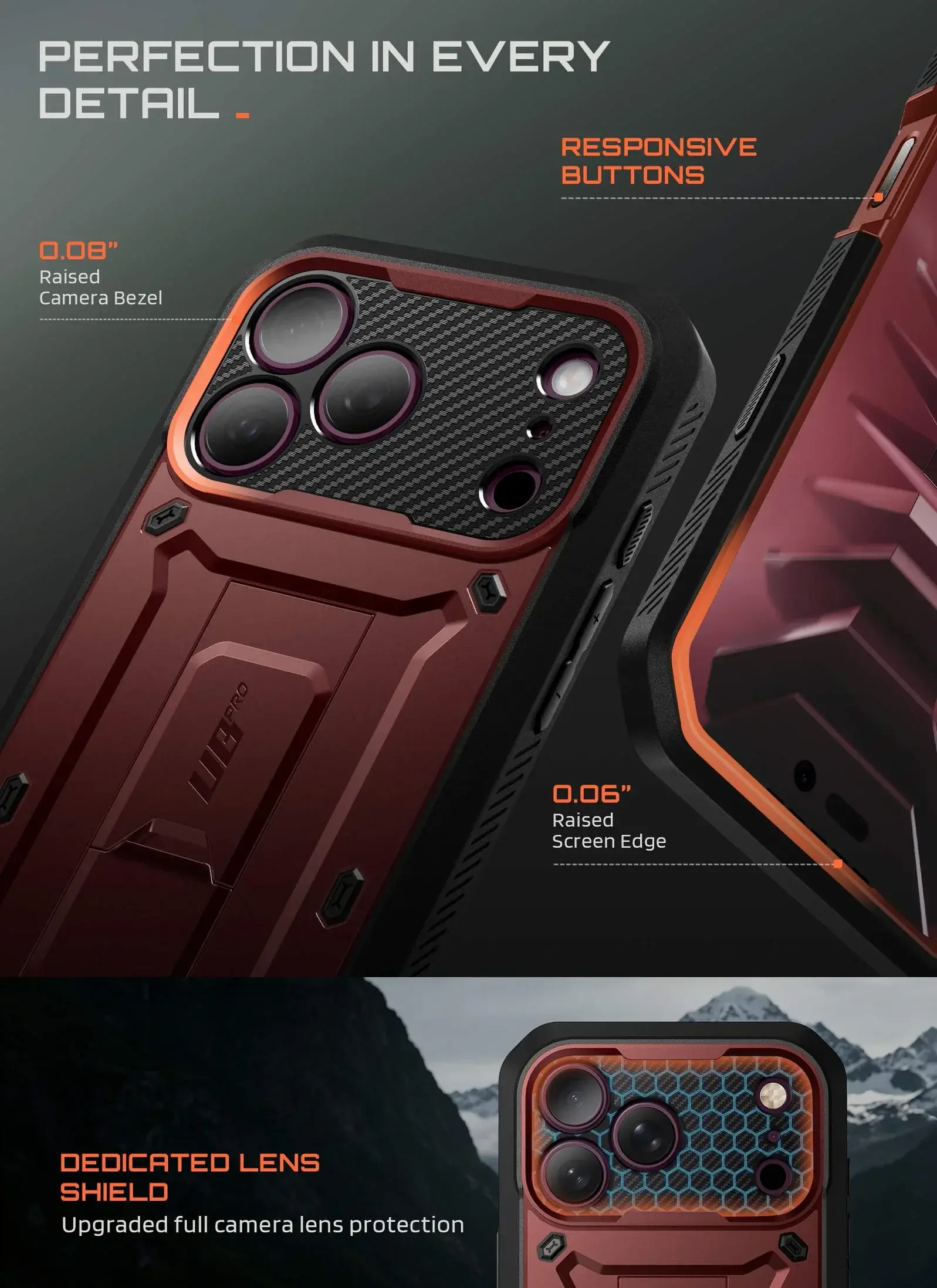 SUPCASE UB Pro iPhone 18 Pro Max / 17 Pro Max Hoesje Full Protect Stand Burgundy afbeelding 7