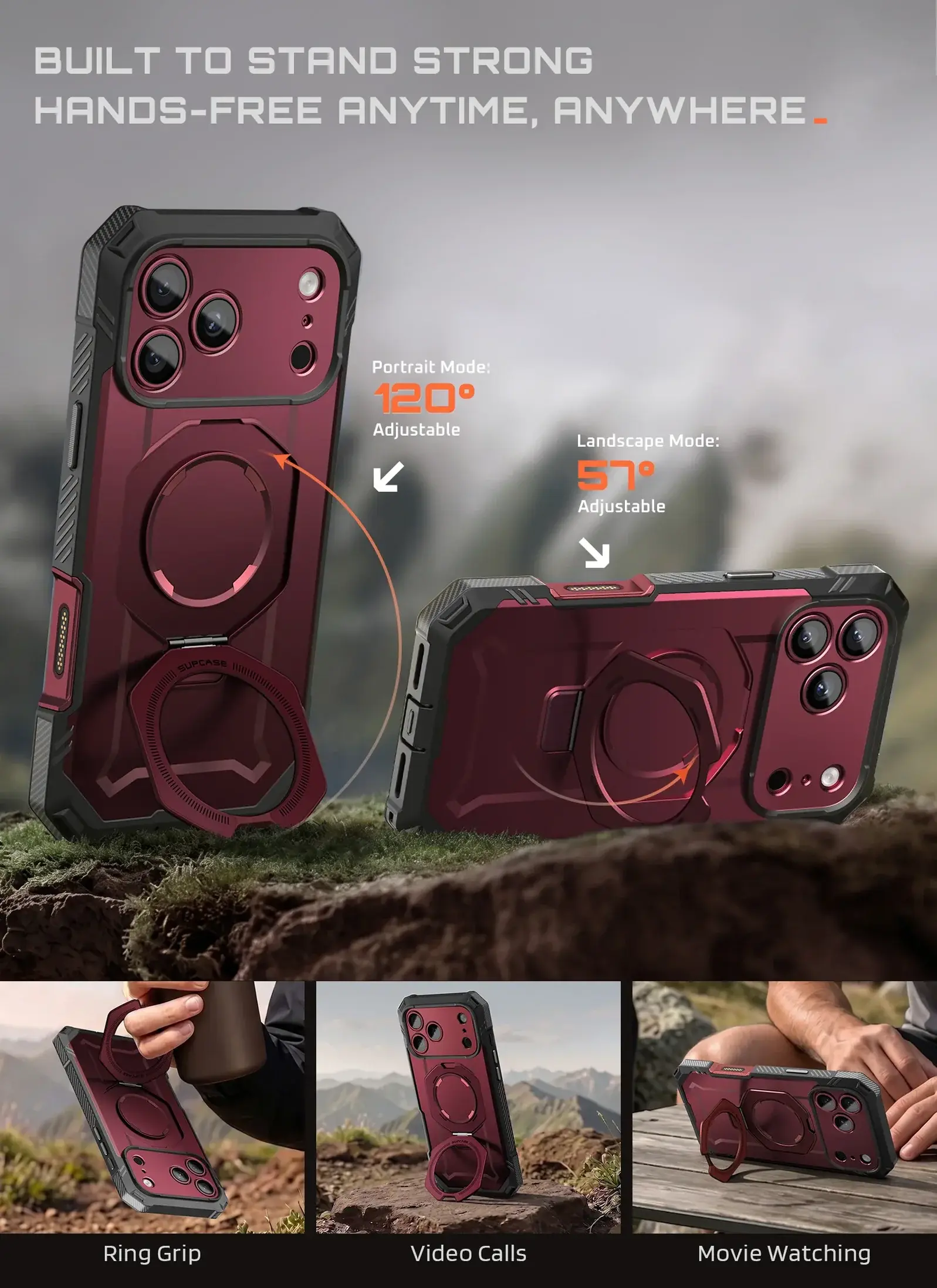 SUPCASE UB Grip Pro iPhone 18 Pro Max / 17 Pro Max Hoesje Full Protect Burgundy afbeelding 7