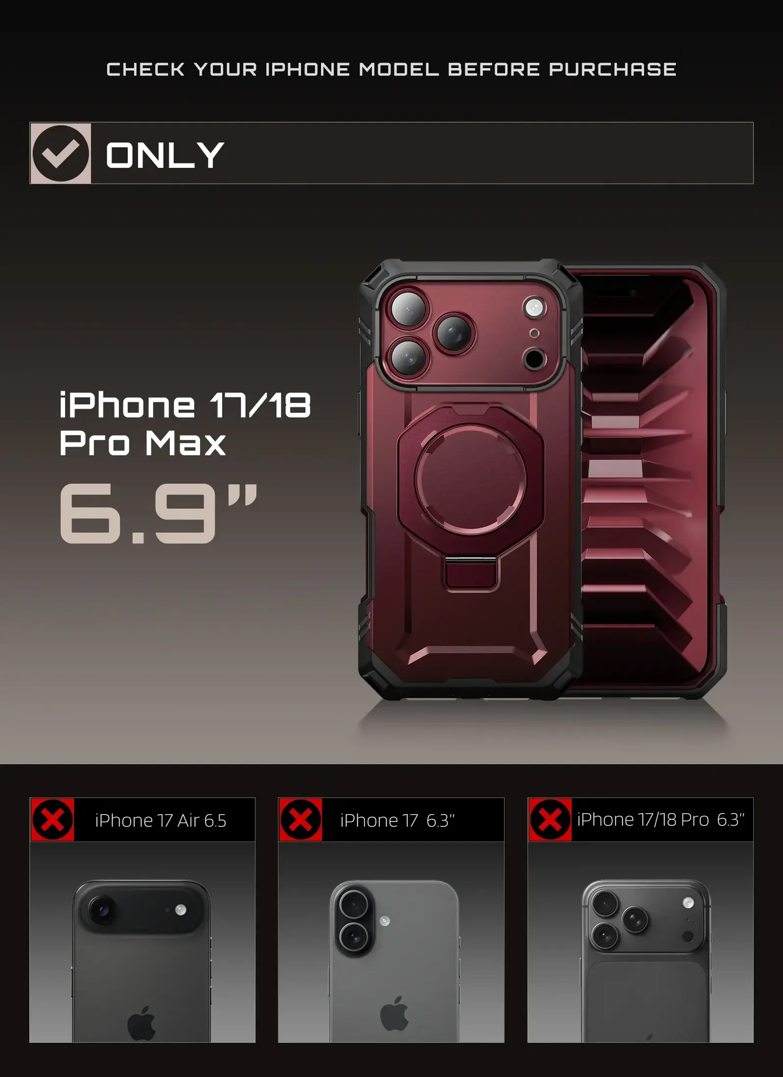 SUPCASE UB Grip Pro iPhone 18 Pro Max / 17 Pro Max Hoesje Full Protect Burgundy afbeelding 5