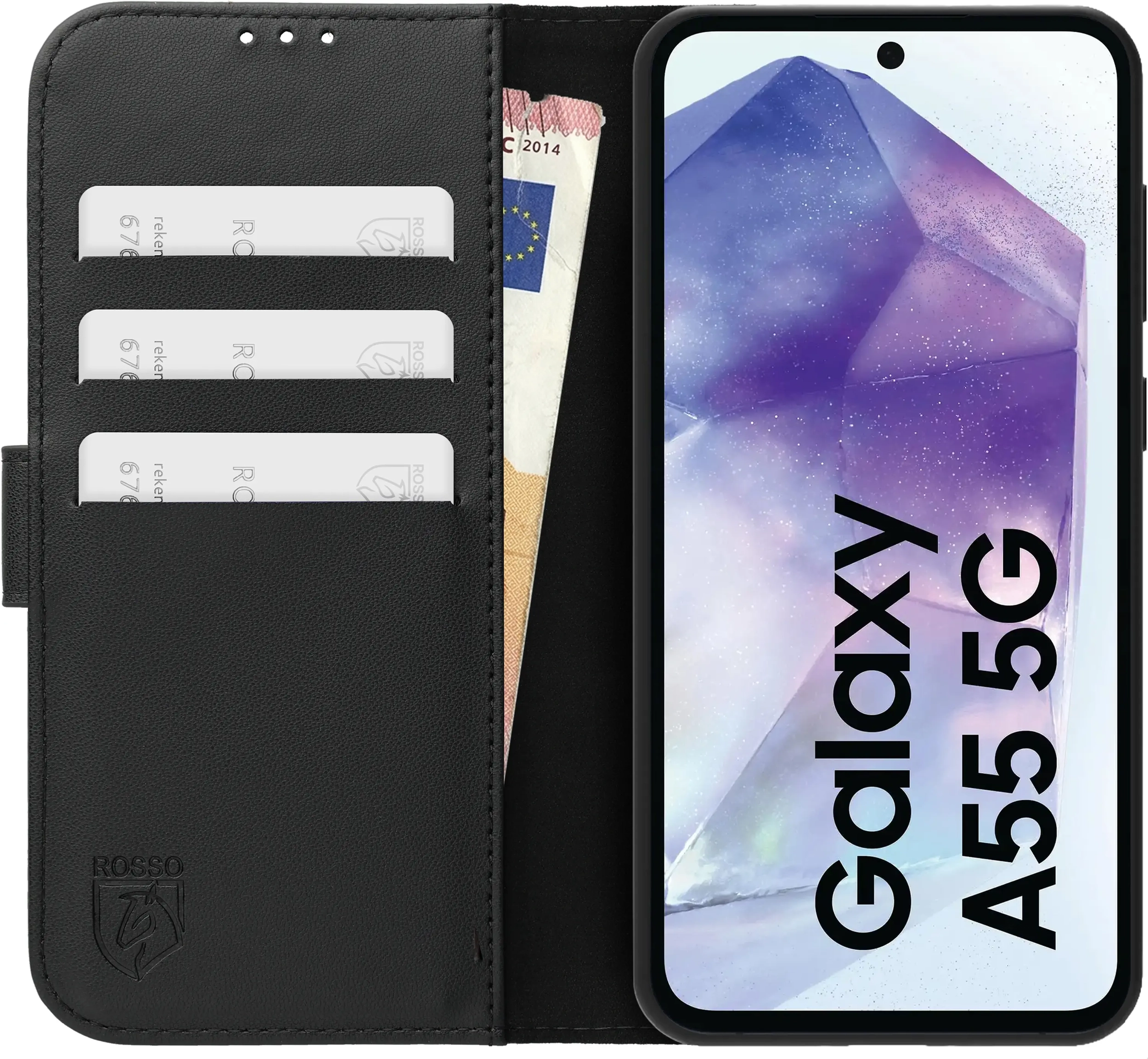 Rosso Element Modern Samsung Galaxy A55 Hoesje Book Case Wallet Zwart afbeelding 3