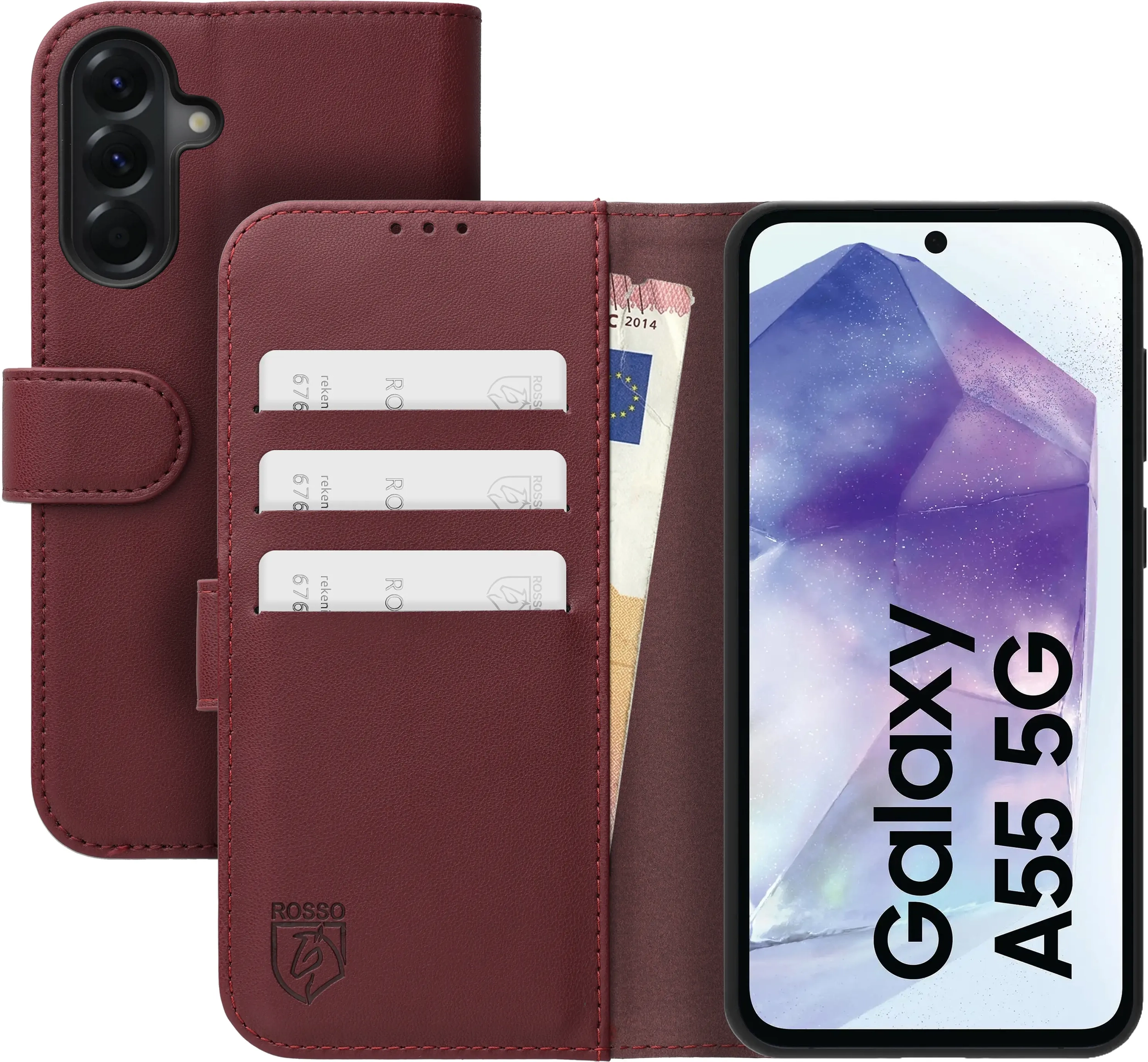 Rosso Element Modern Samsung Galaxy A55 Hoesje Book Case Wallet Burgundy afbeelding 1