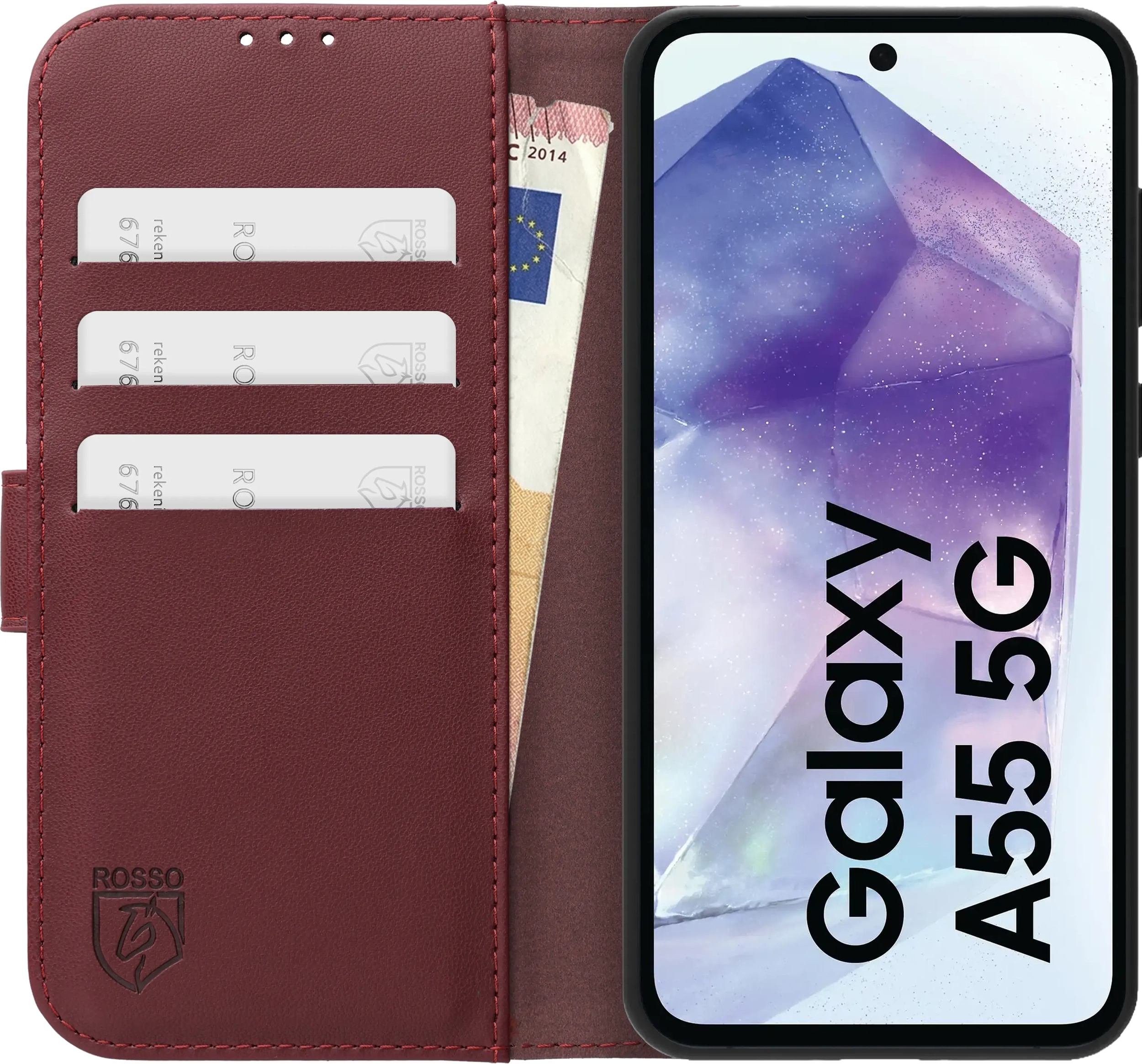 Rosso Element Modern Samsung Galaxy A55 Hoesje Book Case Wallet Burgundy afbeelding 4
