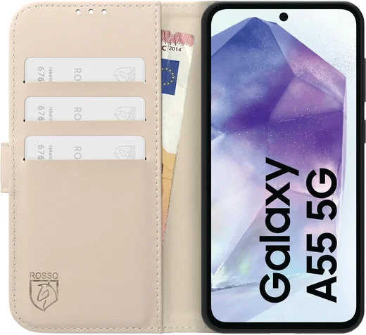 Rosso Element Modern Samsung Galaxy A55 Hoesje Book Case Wallet Beige afbeelding 3