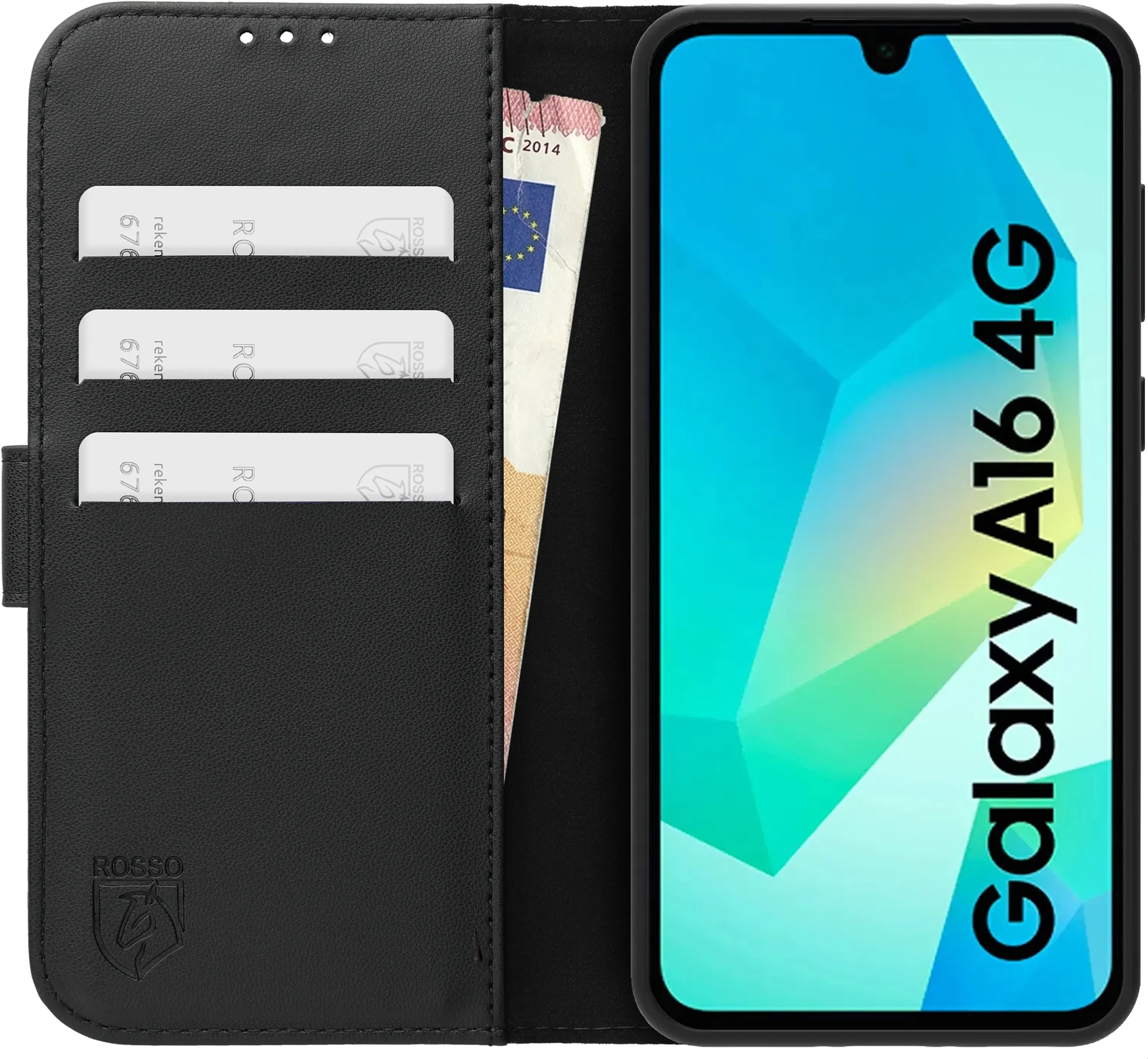 Rosso Element Modern Samsung Galaxy A16 Hoesje Book Case Wallet Zwart afbeelding 3