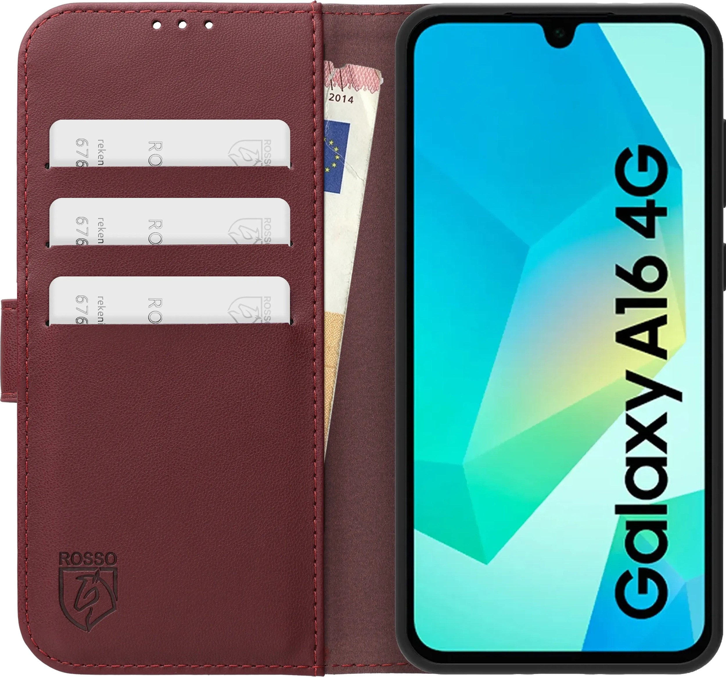 Rosso Element Modern Samsung Galaxy A16 Hoesje Book Case Wallet Burgundy afbeelding 3