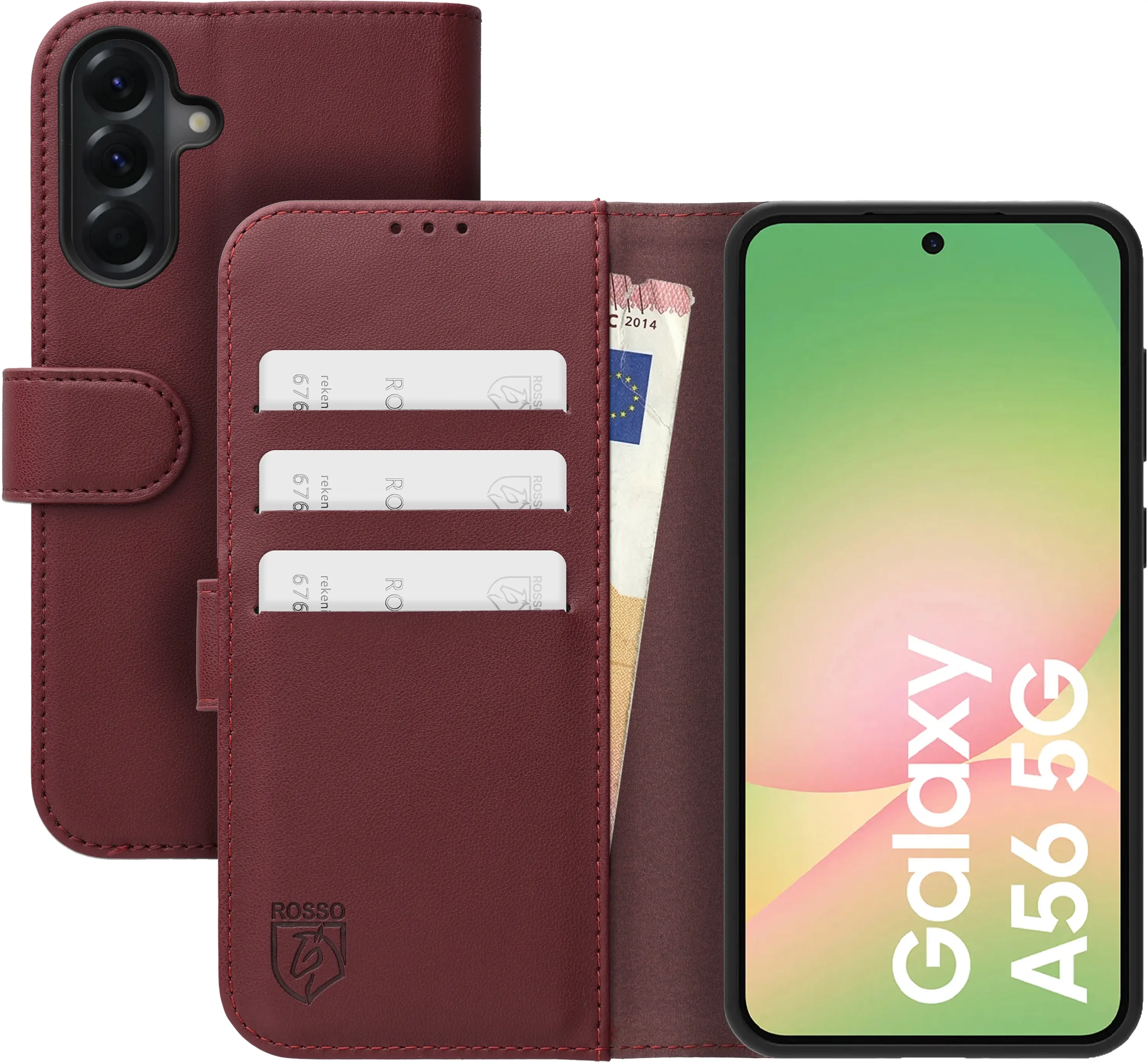 Rosso Element Modern Samsung Galaxy A56 Hoesje Book Case Wallet Burgundy afbeelding 1