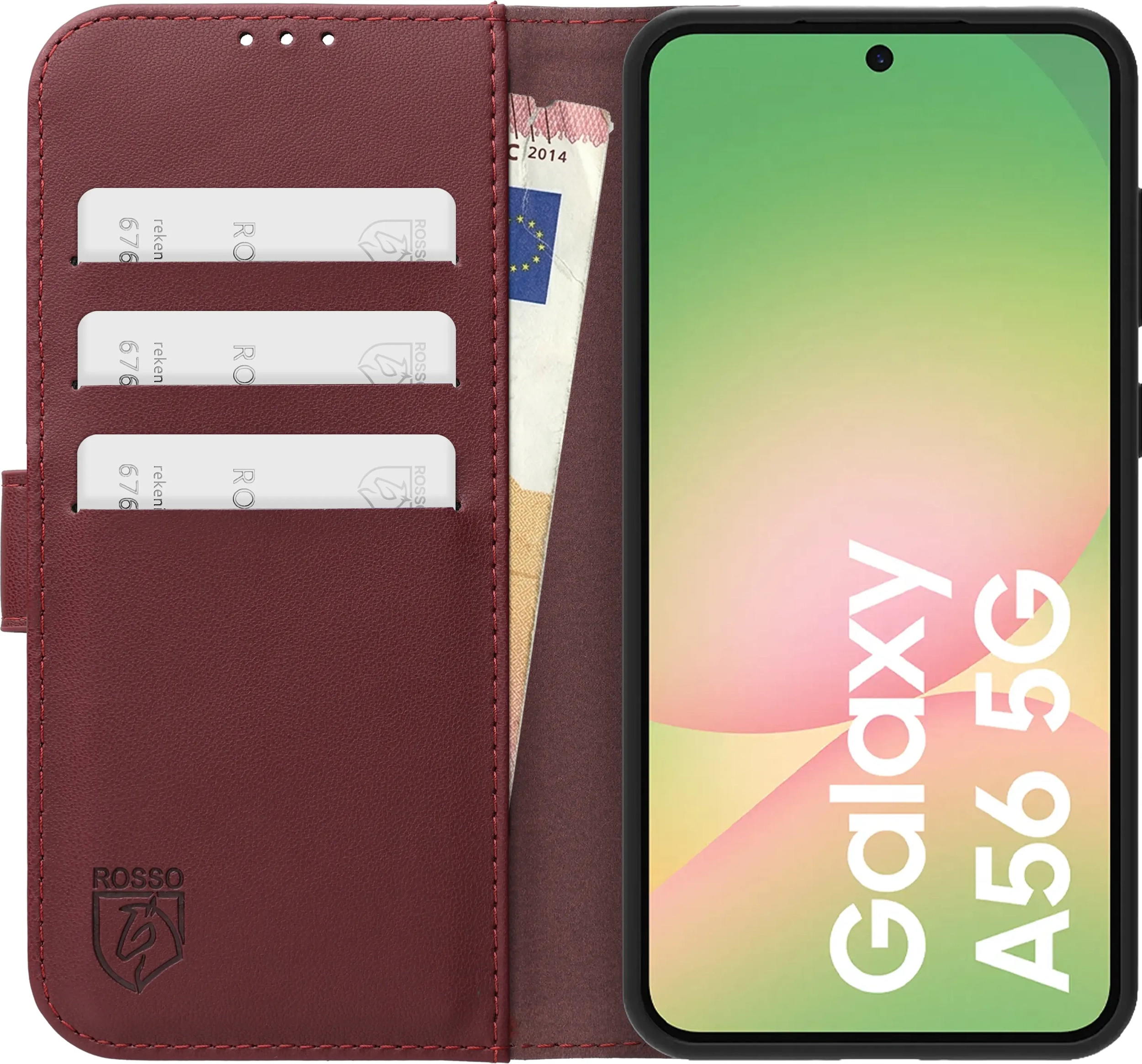 Rosso Element Modern Samsung Galaxy A56 Hoesje Book Case Wallet Burgundy afbeelding 3
