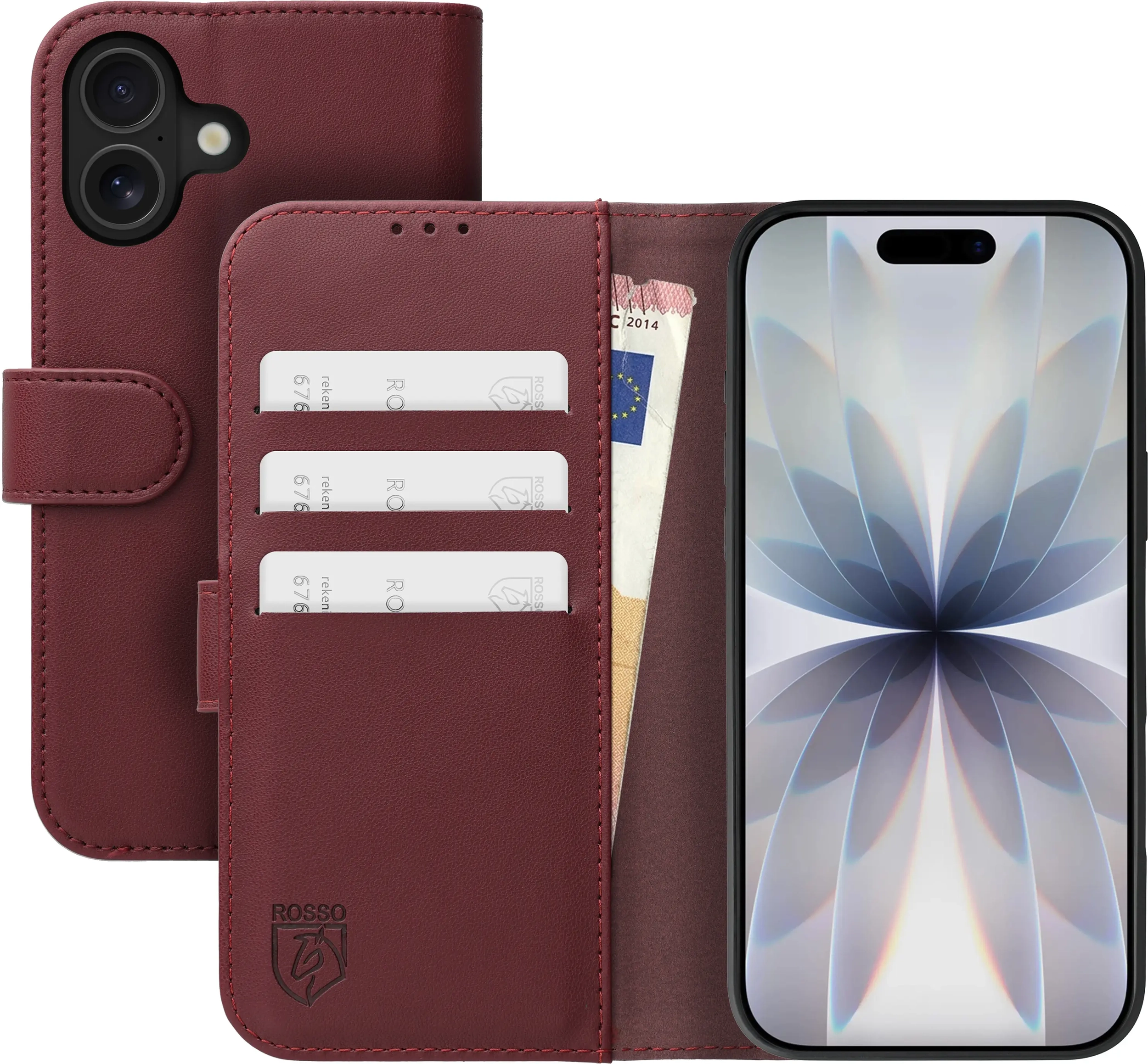 Rosso Element Modern Apple iPhone 17 Hoesje Book Case Wallet Burgundy afbeelding 1